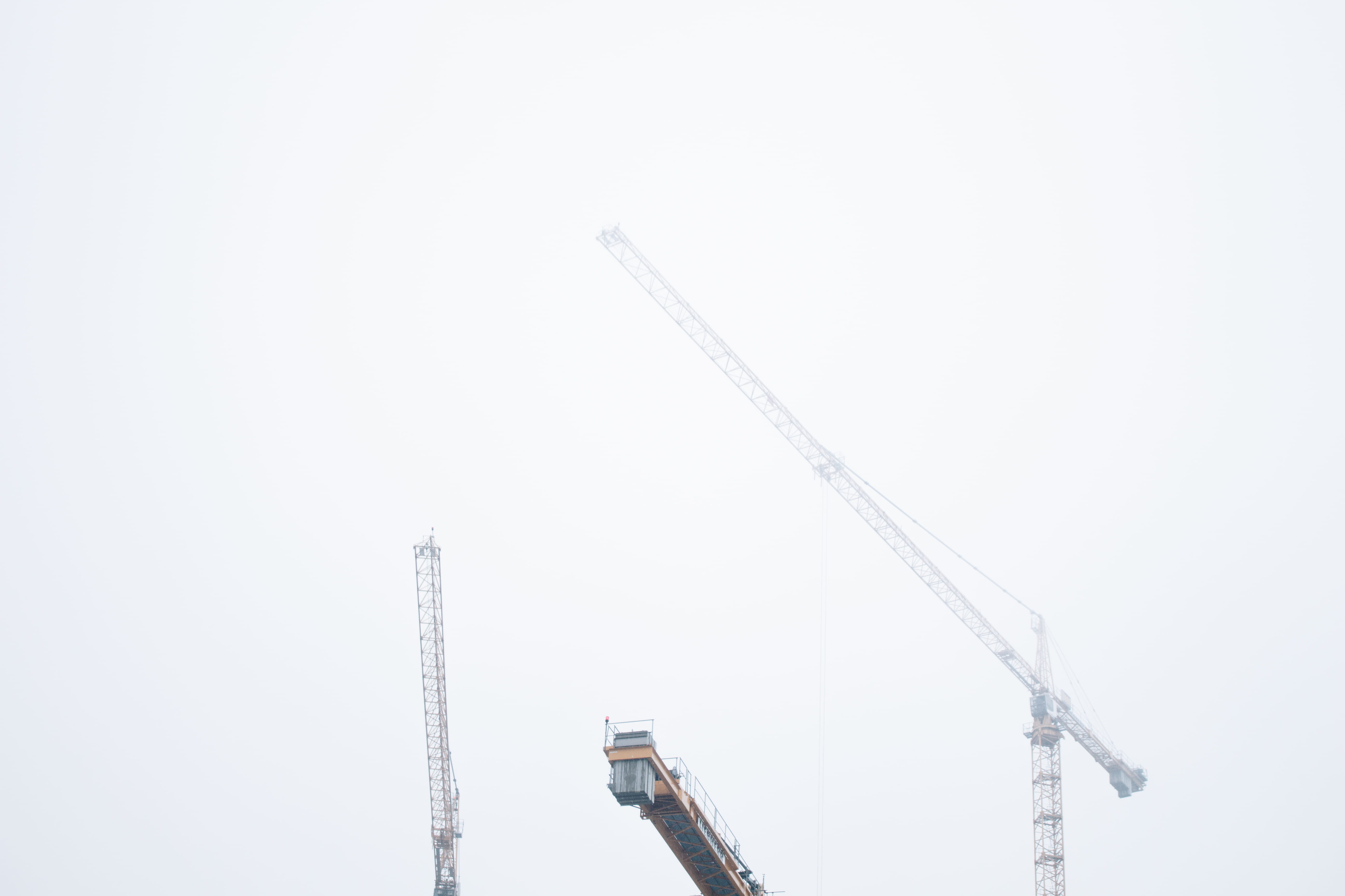 copy space, machinery, steel, crane - construction machinery, gray, construction, load crane, construction equipment, development, tall - high, 5K, white color, HD Wallpaper