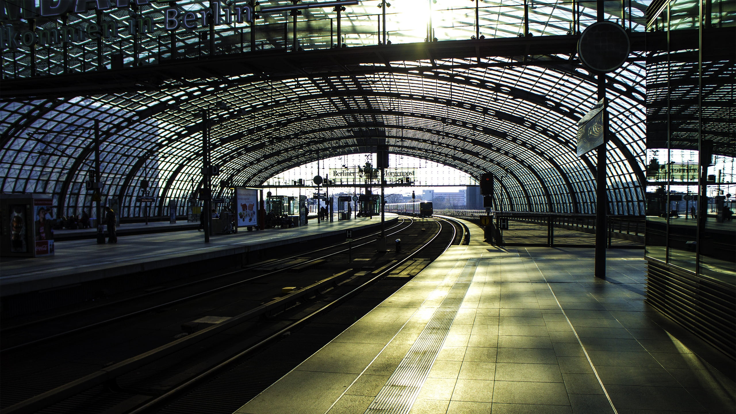 long, architecture, no People, metal, blue, light - Natural Phenomenon, window, rails, diminishing perspective, steel, railroad Track, railway, urban Scene, HD Wallpaper
