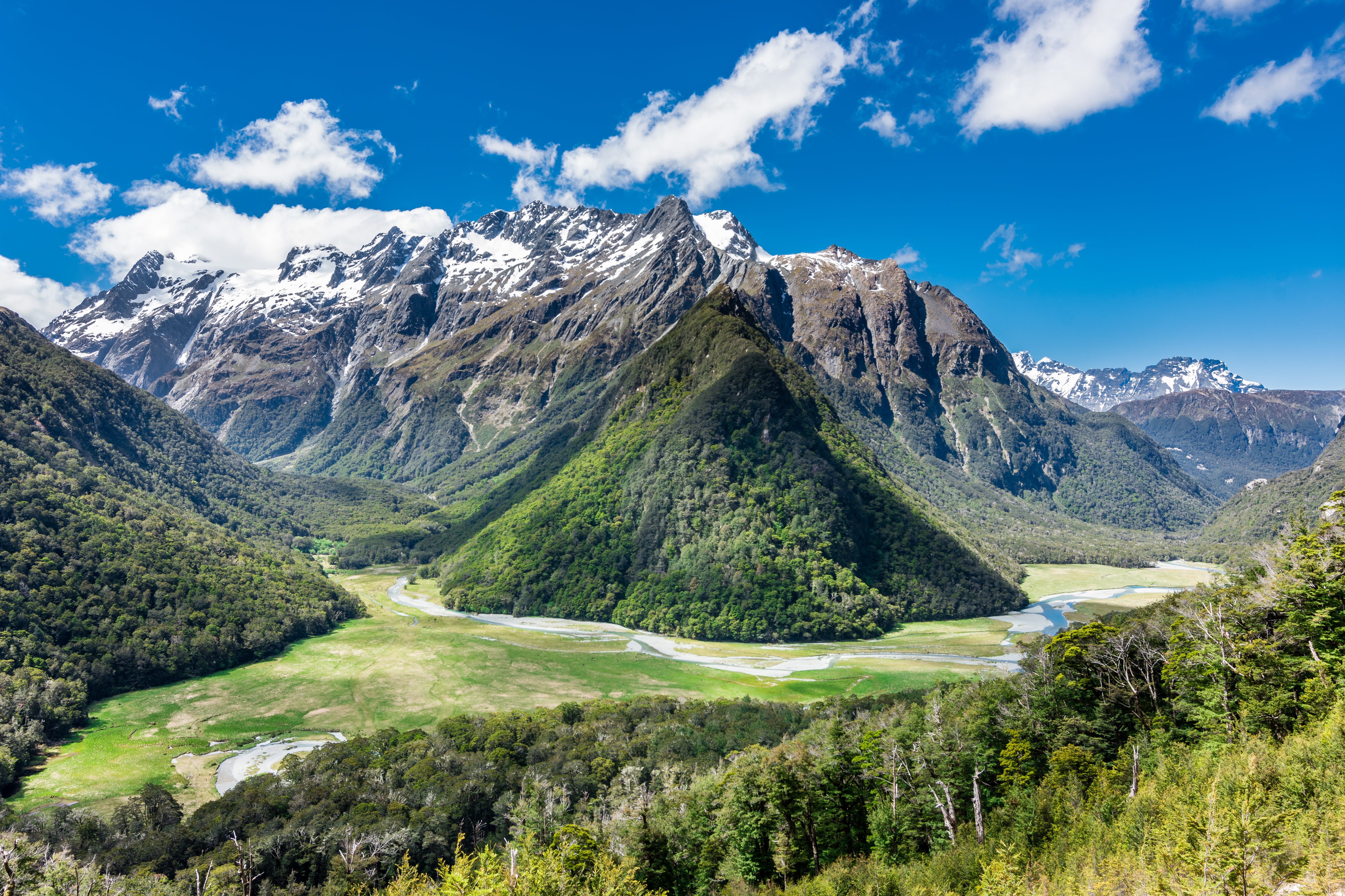 tree, mountains, scenics - nature, cloud - sky, green color, mountain peak, day, environment, idyllic, formation, land, tranquility, sky, mountain, tranquil scene, HD Wallpaper