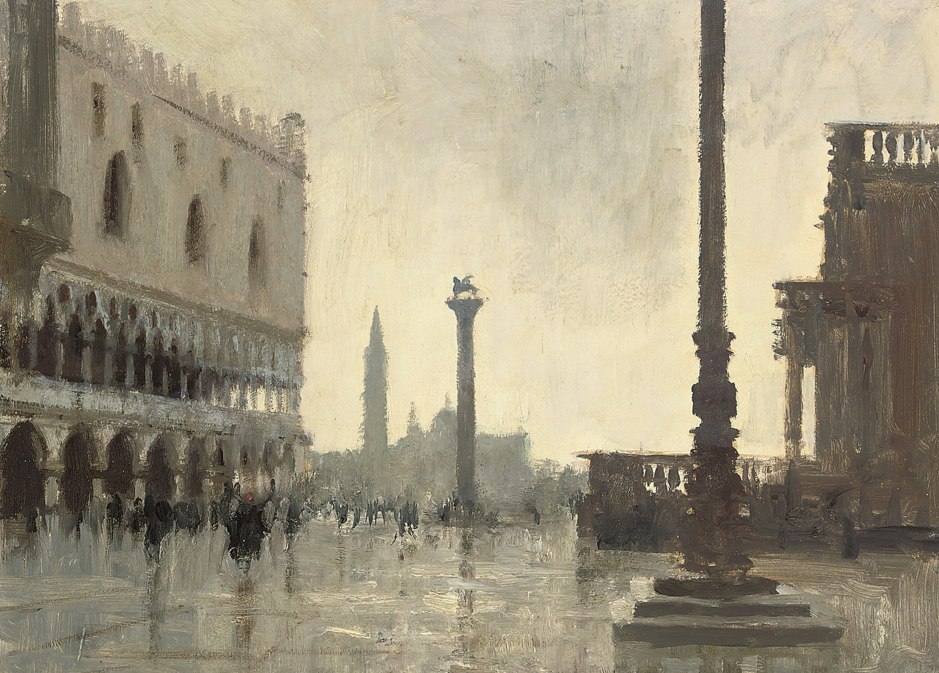 Edward Seago, the urban landscape, 1080P, Winter Morning. The Doges Palace. Venice, picture, HD Wallpaper