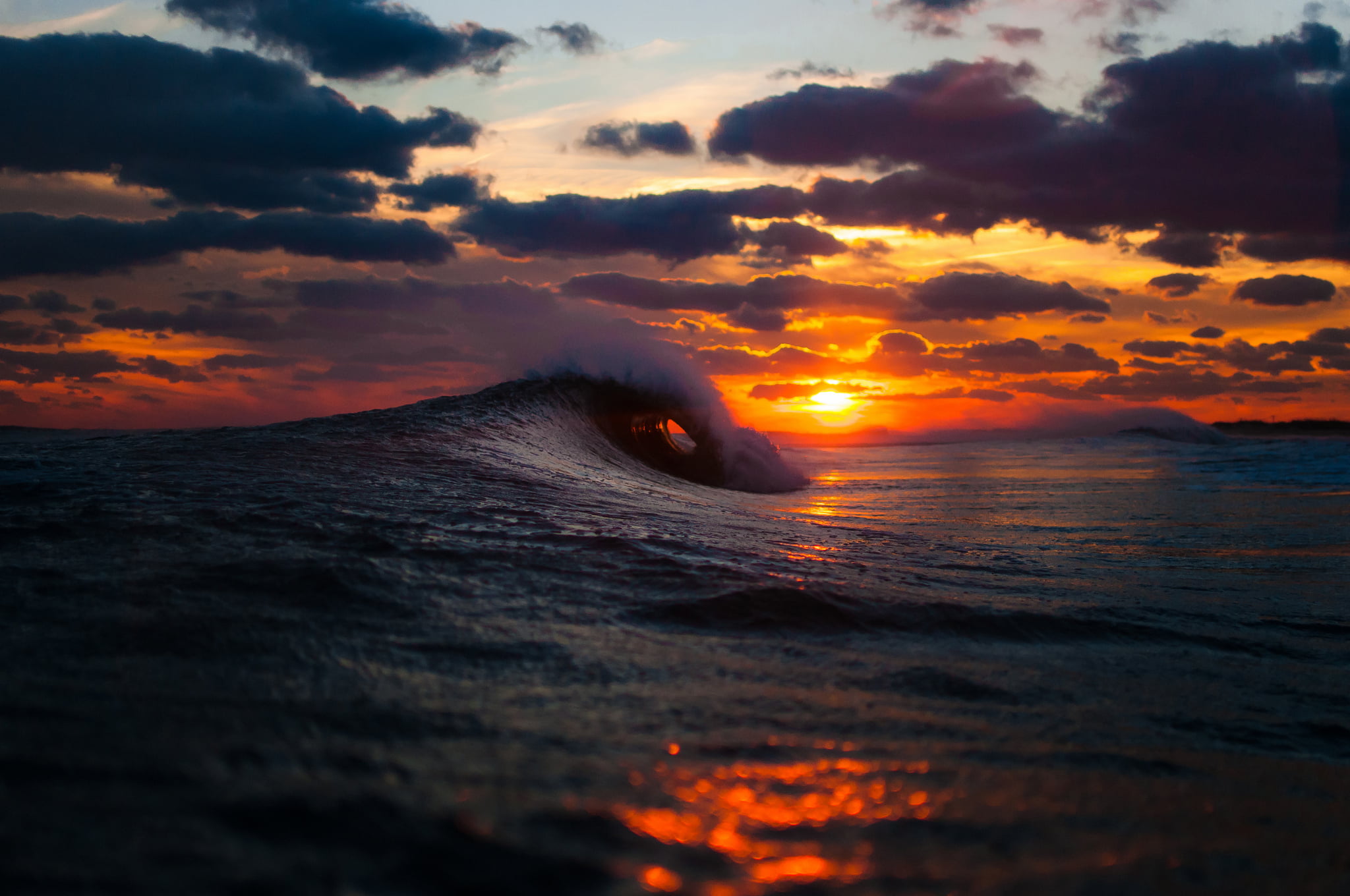 nature, the sky, sunrise - Dawn, ocean, 1080P, no People, pacific Ocean, idyllic, waterfront, surfing, coastline, power in nature, water, sky, summer, HD Wallpaper