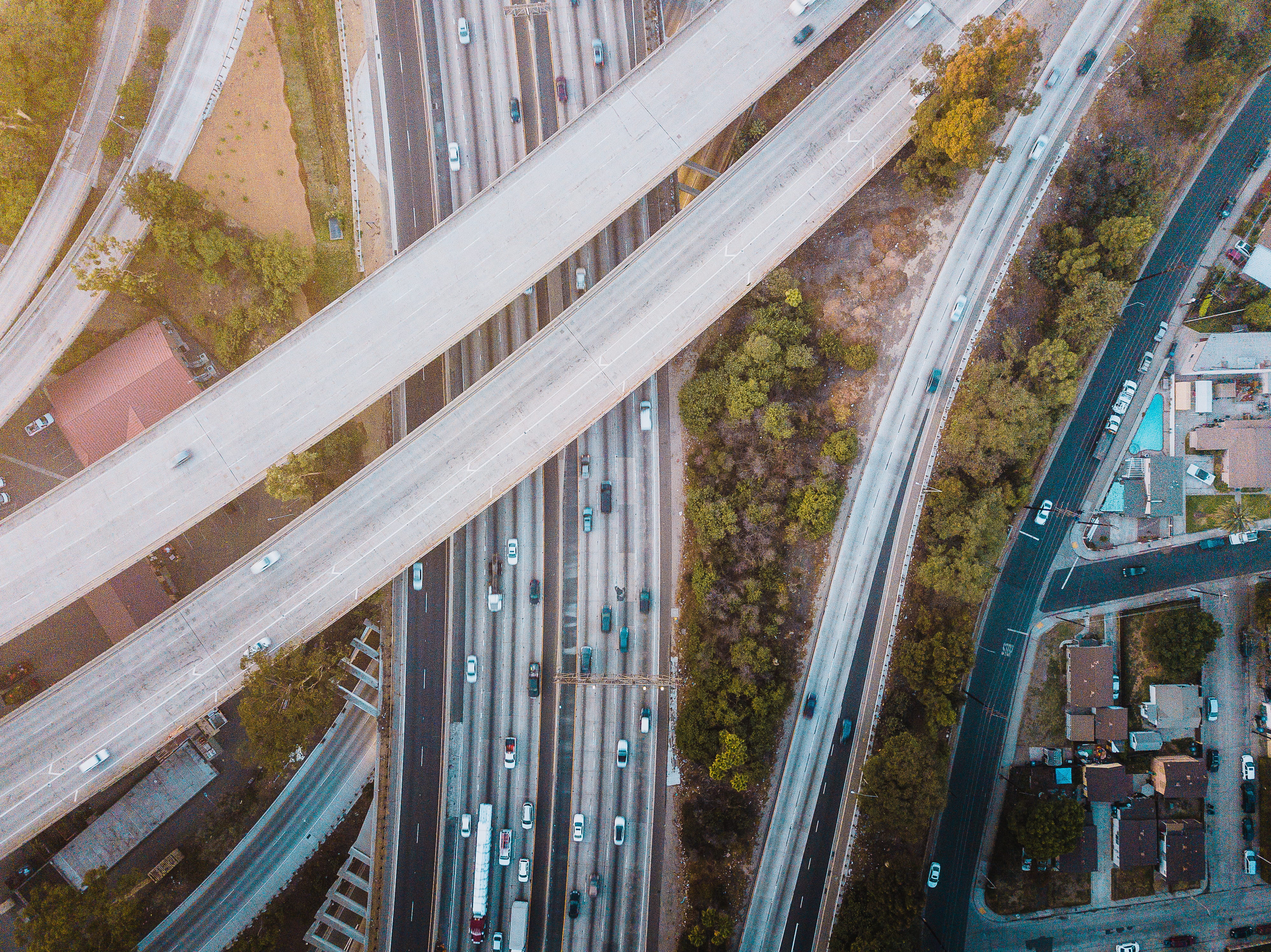 city, bridge, view, building exterior, cityscape, cars, multiple lane highway, overpass, eye, architecture, transportation, bridge - man made structure, HD Wallpaper