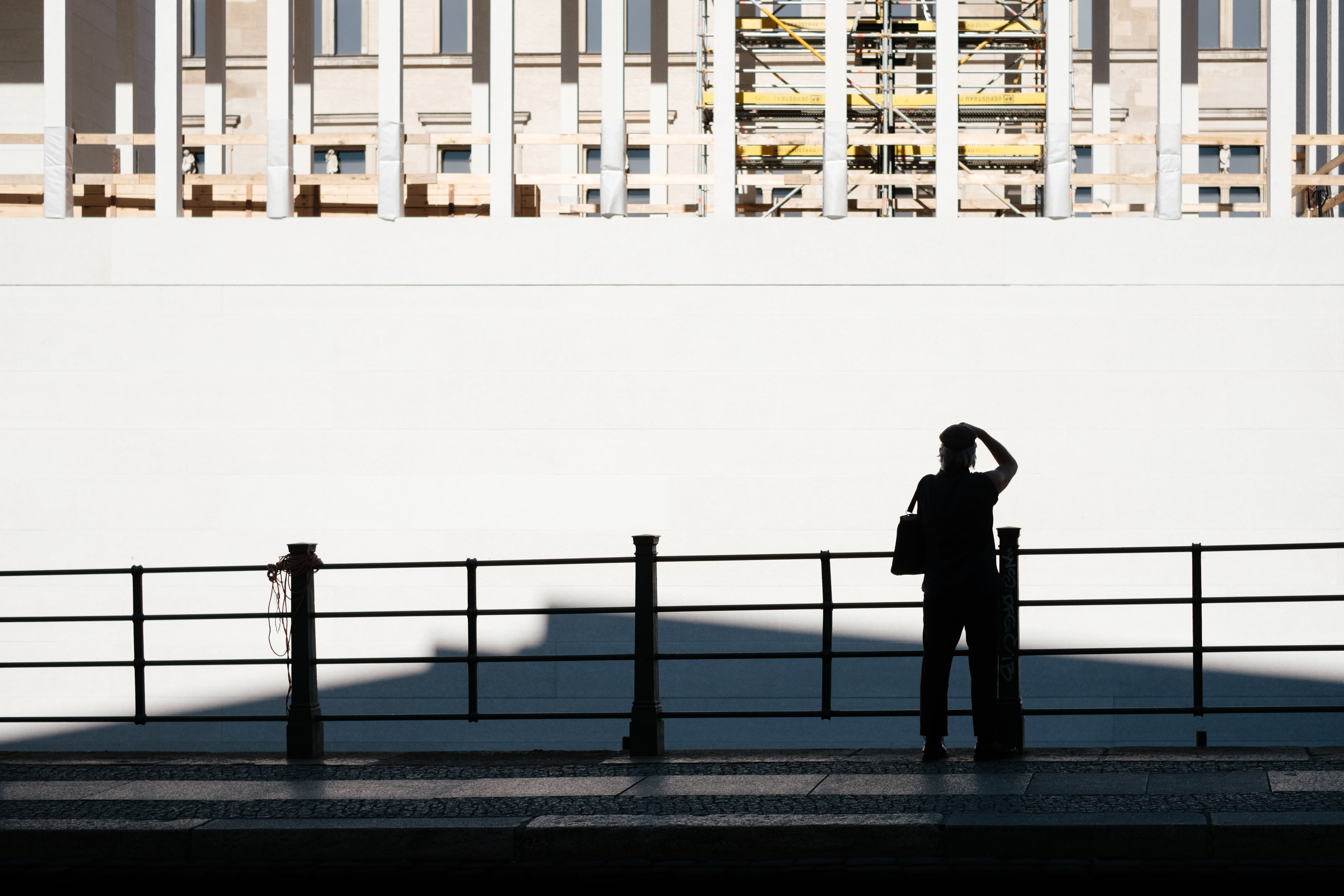 building, building exterior, sunny, street, beside, photographer, transportation, outdoor, one person, people, full length, infrastructure, railing, wall, HD Wallpaper