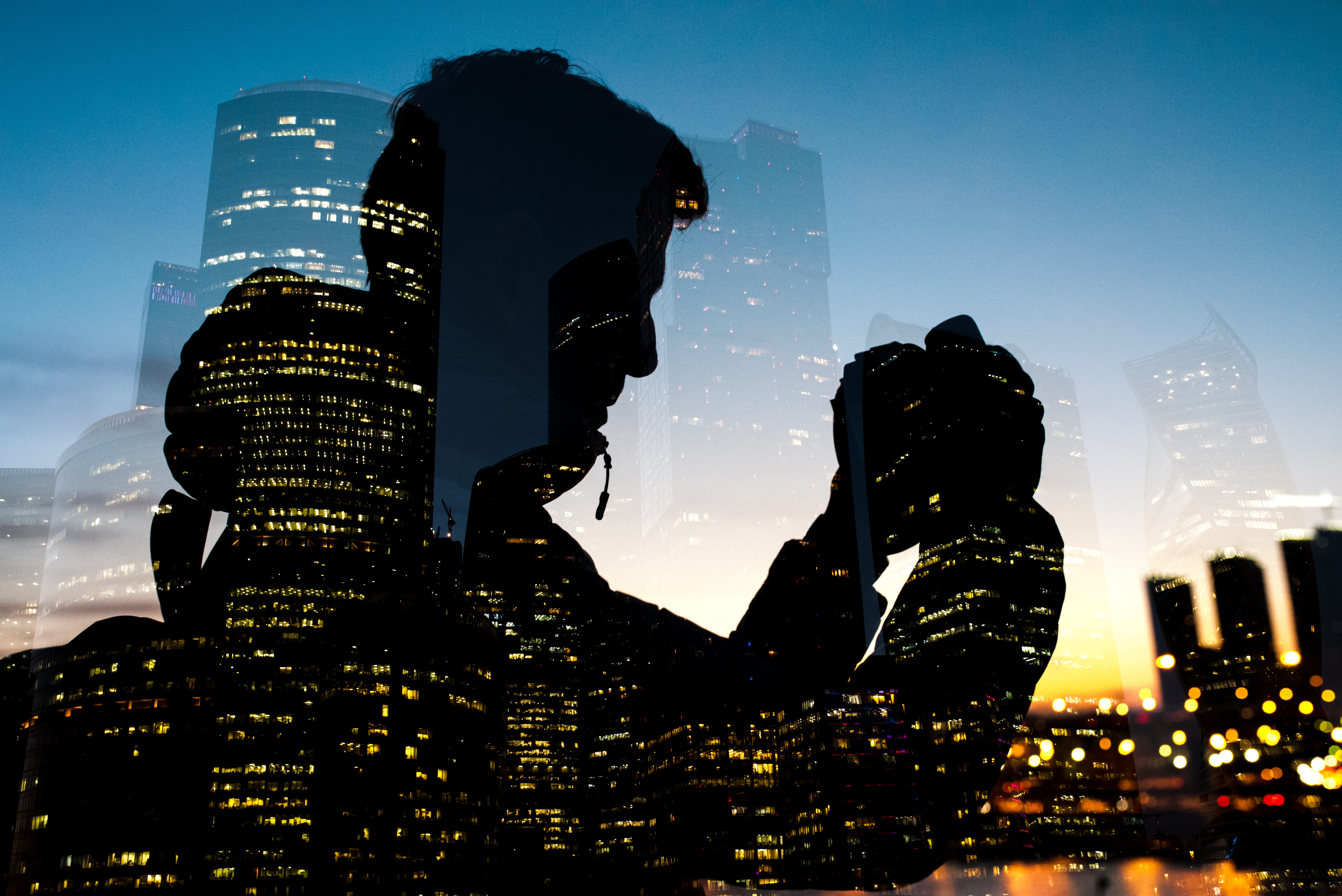 cityscape, nature, technology, reflection, skyscraper, outdoors, sunset, building, sky, camera - photographic equipment, double exposure, city light, silhouette, HD Wallpaper