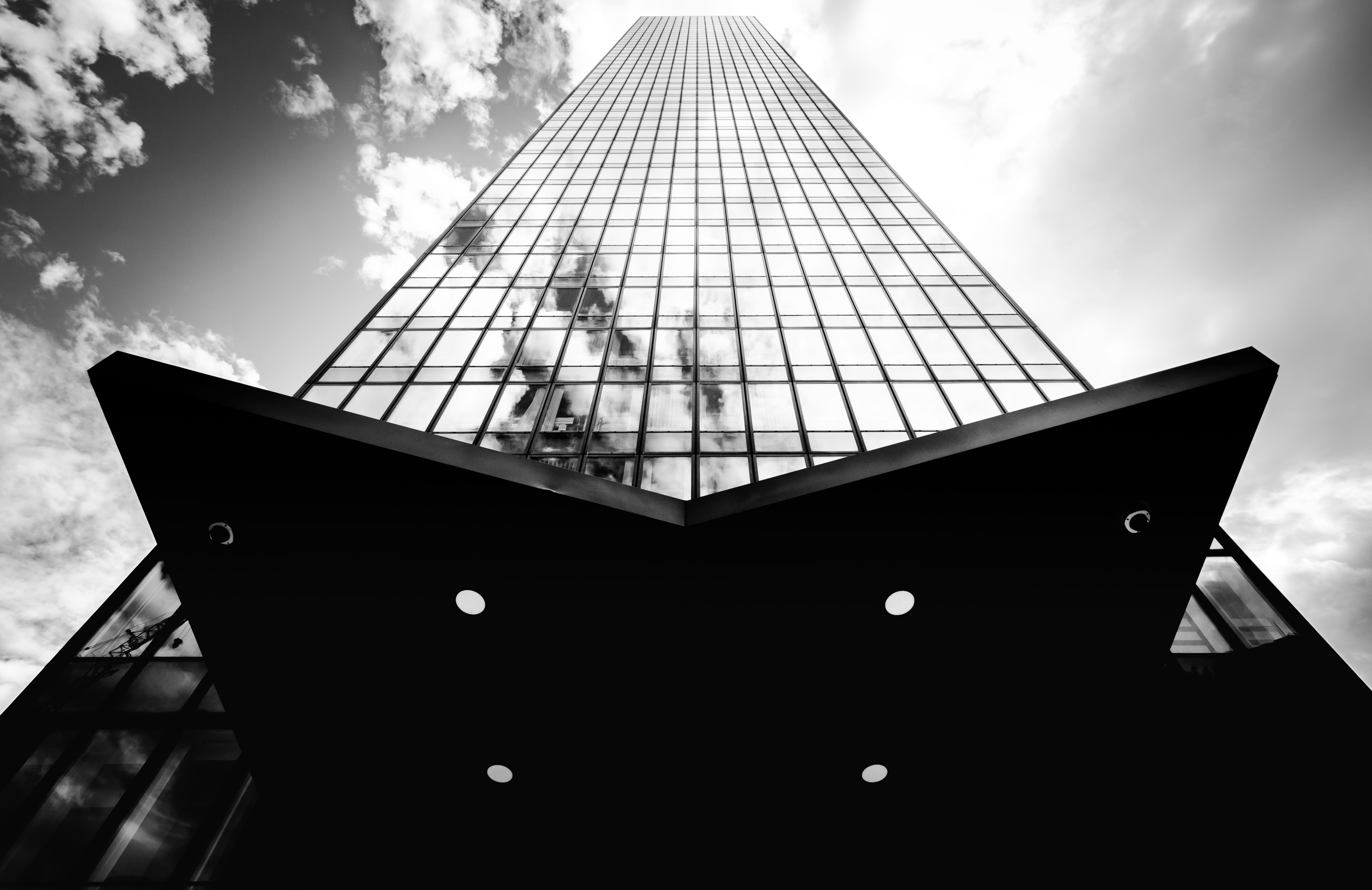 glass, city, skyscraper, lines, day, pattern, sky, design, geometry, france, focus on foreground, glass - material, 5K, shape, architecture, transportation, HD Wallpaper