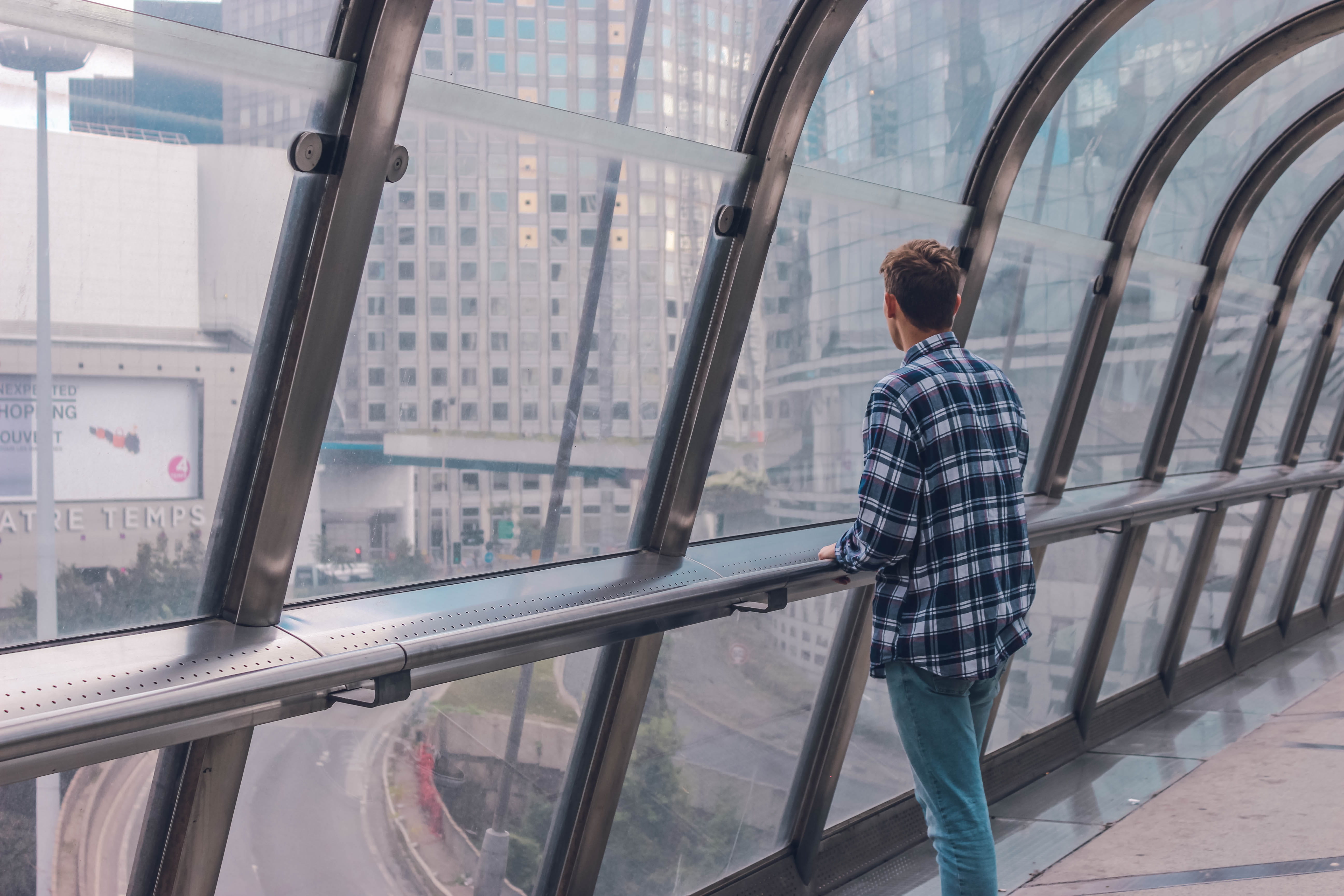 men, handrail, human, transparent, standing, rear view, railing, denim, 5K, apparel, person, city, built structure, coat, banister, leisure activity, pants, HD Wallpaper