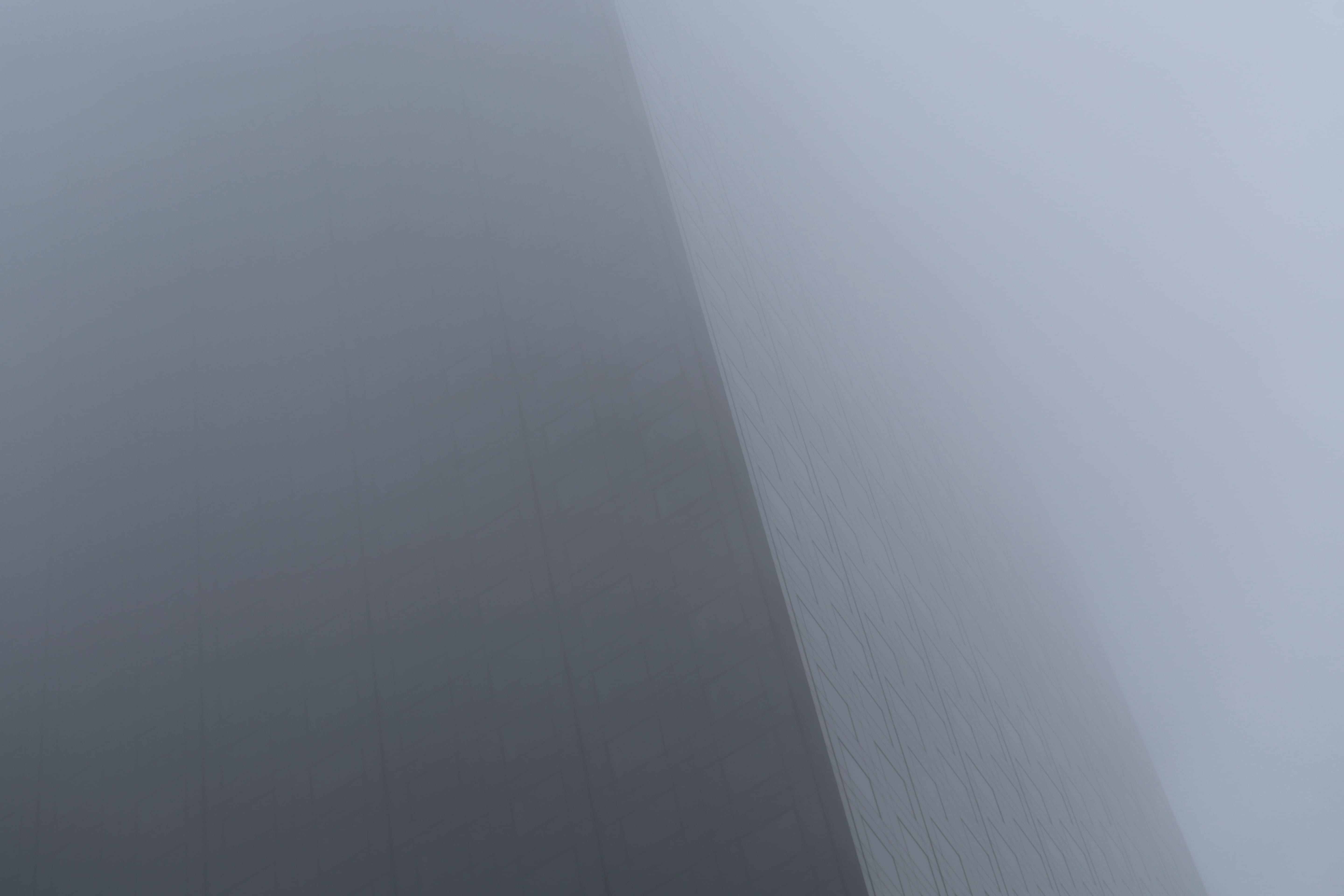 day, no people, fog, architecture, building, france, 5K, backgrounds, low angle view, built structure, la défense, pattern, city, gray, full frame, abstract, HD Wallpaper