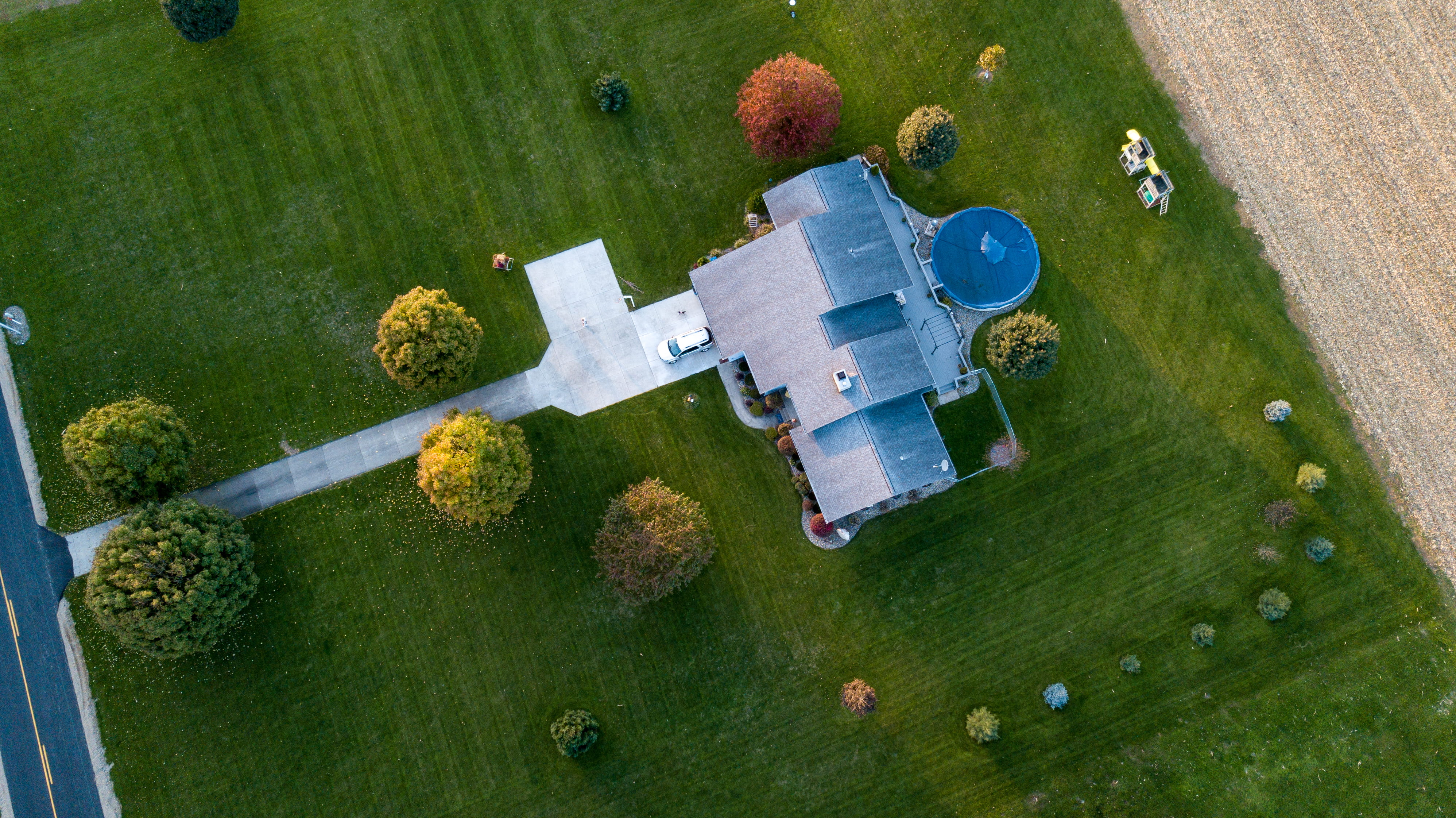 day, grass, architecture, car, trees, house, human representation, mansion, drone shot, nature, religion, color, drone photography, sport, season, park, HD Wallpaper