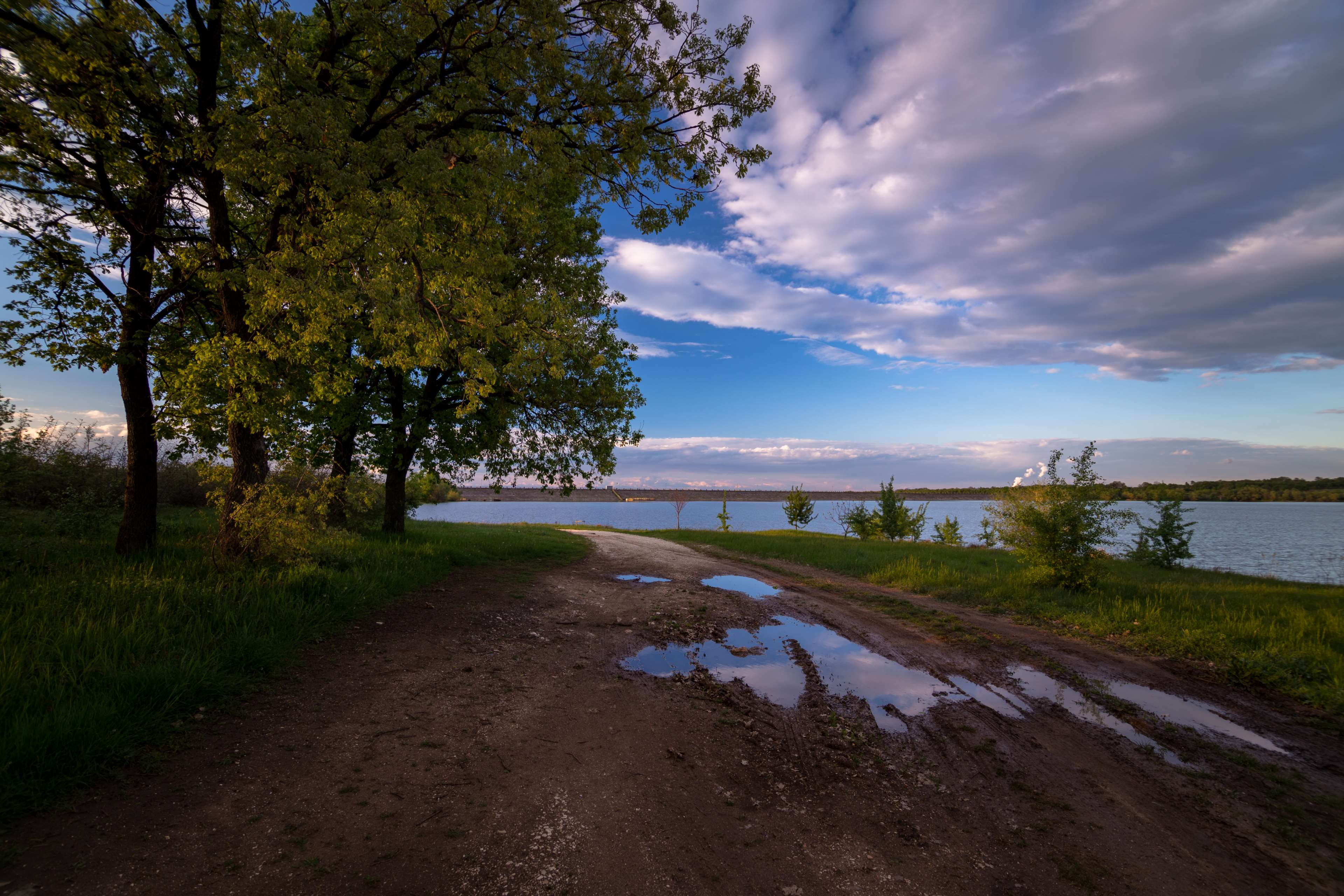 growth, land, sky, cloud - sky, lake, countryside, day, plant, grass, landscape, unpaved pathway, water, tranquil scene, trees, 4K, daylight, road, non-urban scene, HD Wallpaper
