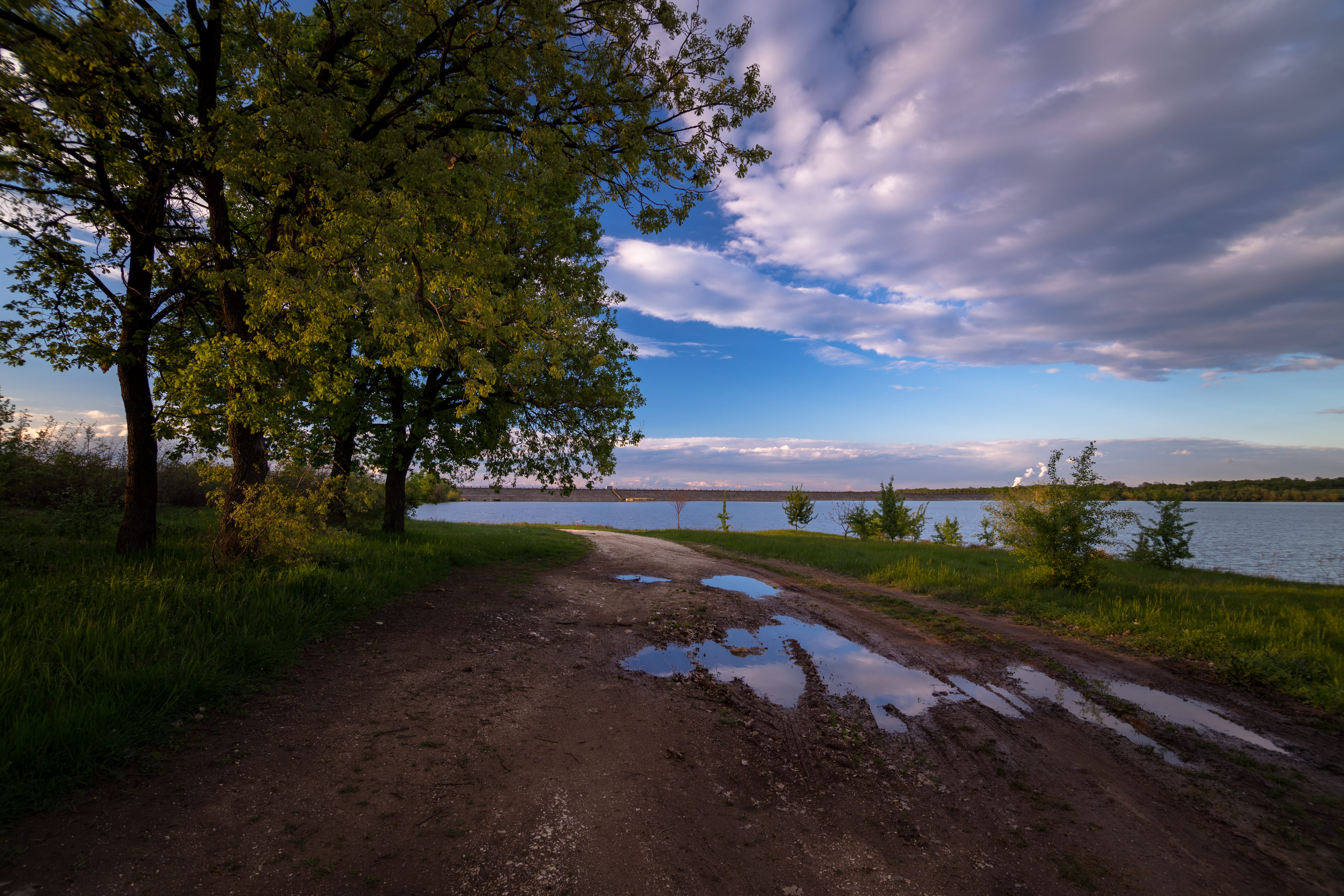 country, beauty in nature, landscape, reflection, cloud - sky, countryside, daylight, tranquility, land, tree, rural, no people, scenic, road, water, clouds, HD Wallpaper