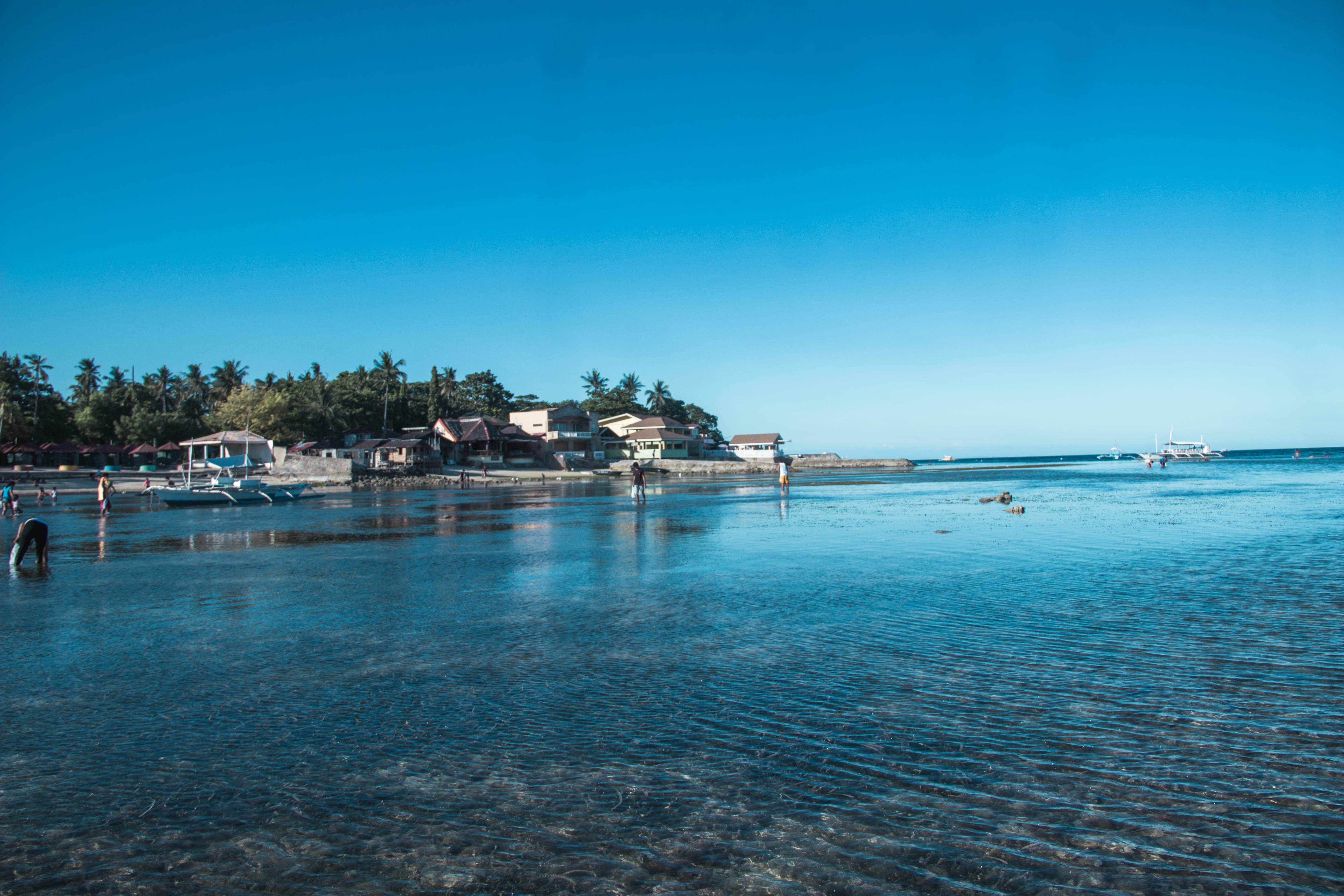 summer, mactan, waterfront, water, tranquil scene, tranquility, philippines, sky, blue, beach, land, clear sky, no people, outdoors, day, nature, copy space, HD Wallpaper