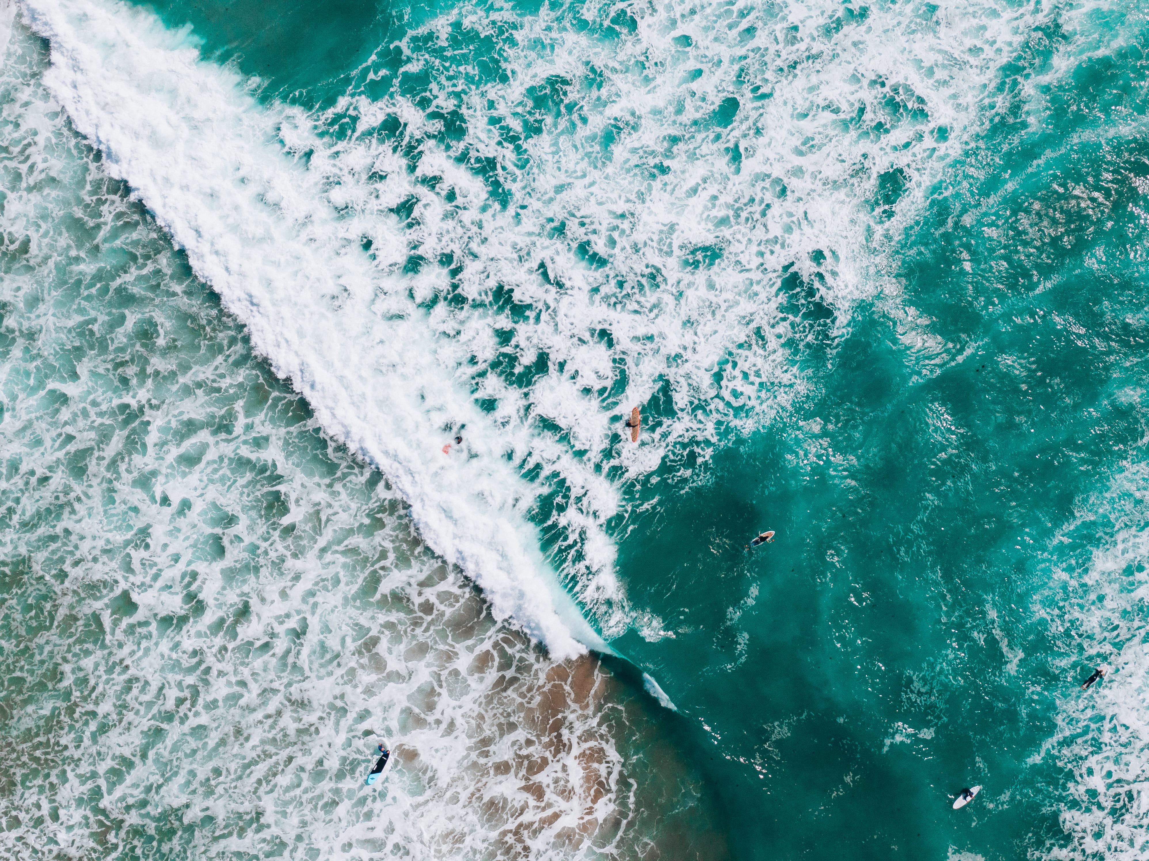 athlete, people, 4K, surfboard, turquoise, close-up, ocean, wave, backgrounds, wave crashing, sea, day, swimming, drone shot, breaking, water sports, full frame, HD Wallpaper