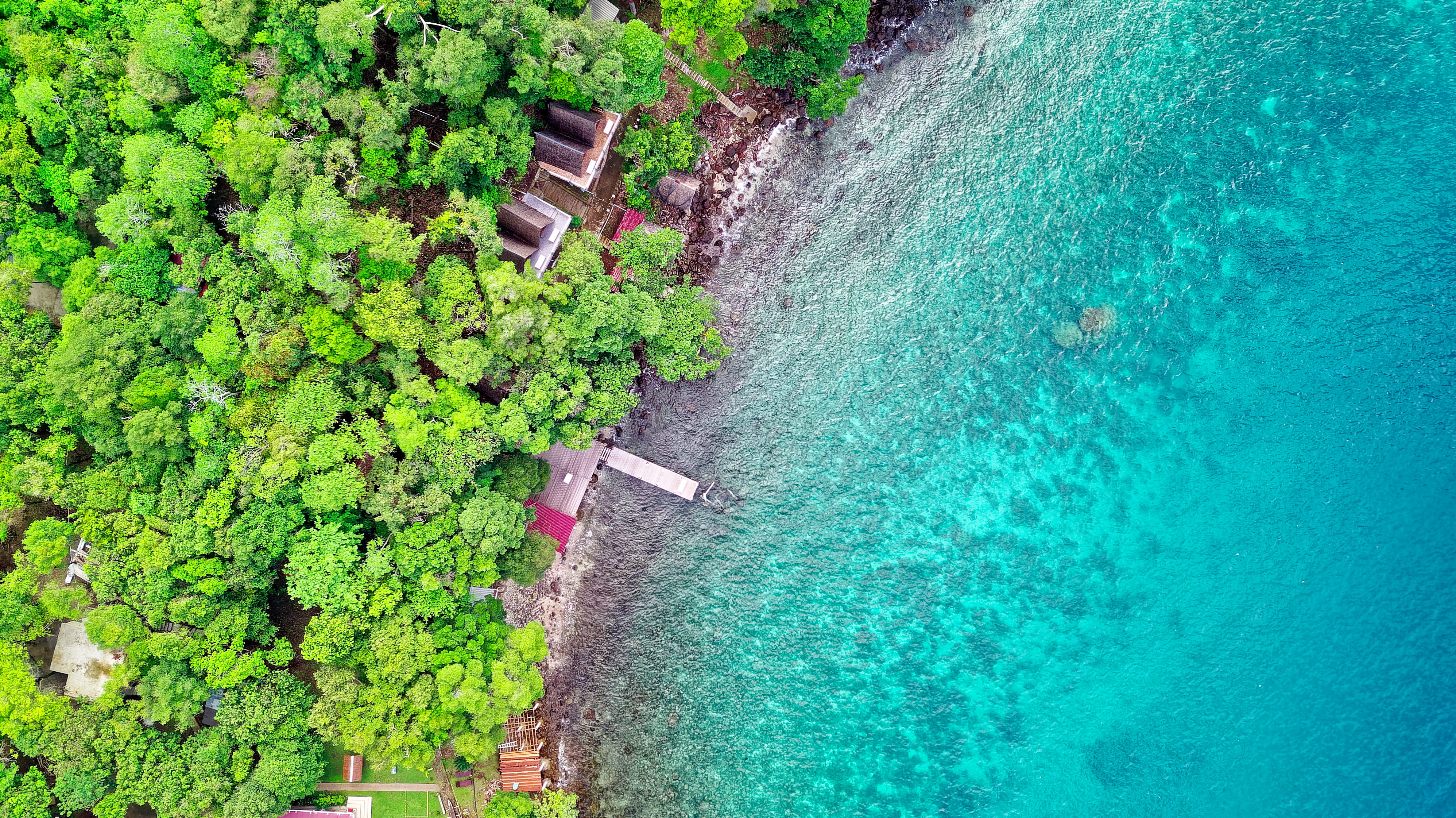 daylight, summer, landscape, water, tranquil scene, architecture, ocean, plant, aerial, high angle shot, beach, dock, day, turquoise colored, drone cam, HD Wallpaper