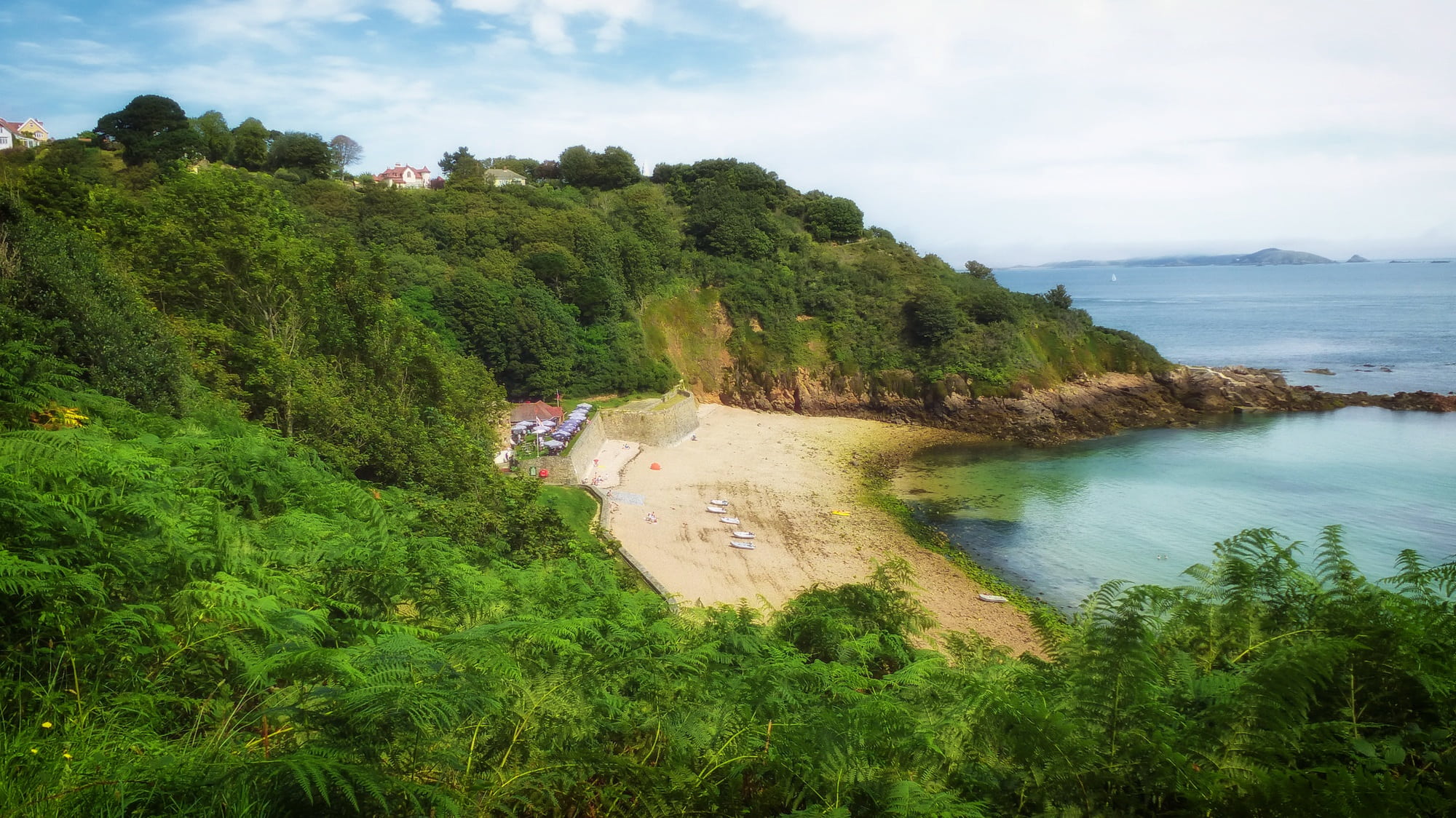summer, fermain bay, island, sand, coastline, sea, non-urban scene, plant, outside, seaside, green color, high angle view, beach, beauty in nature, cloud - sky, HD Wallpaper