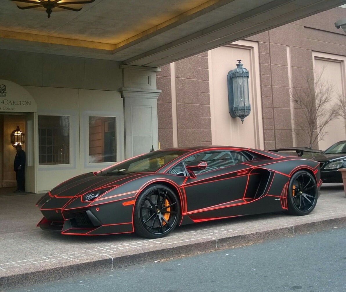 gray, red, architecture, transportation, built structure, car, no people, Lamborghini, street, black, motor vehicle, building, Tron, outdoors, luxury, 480P, HD Wallpaper