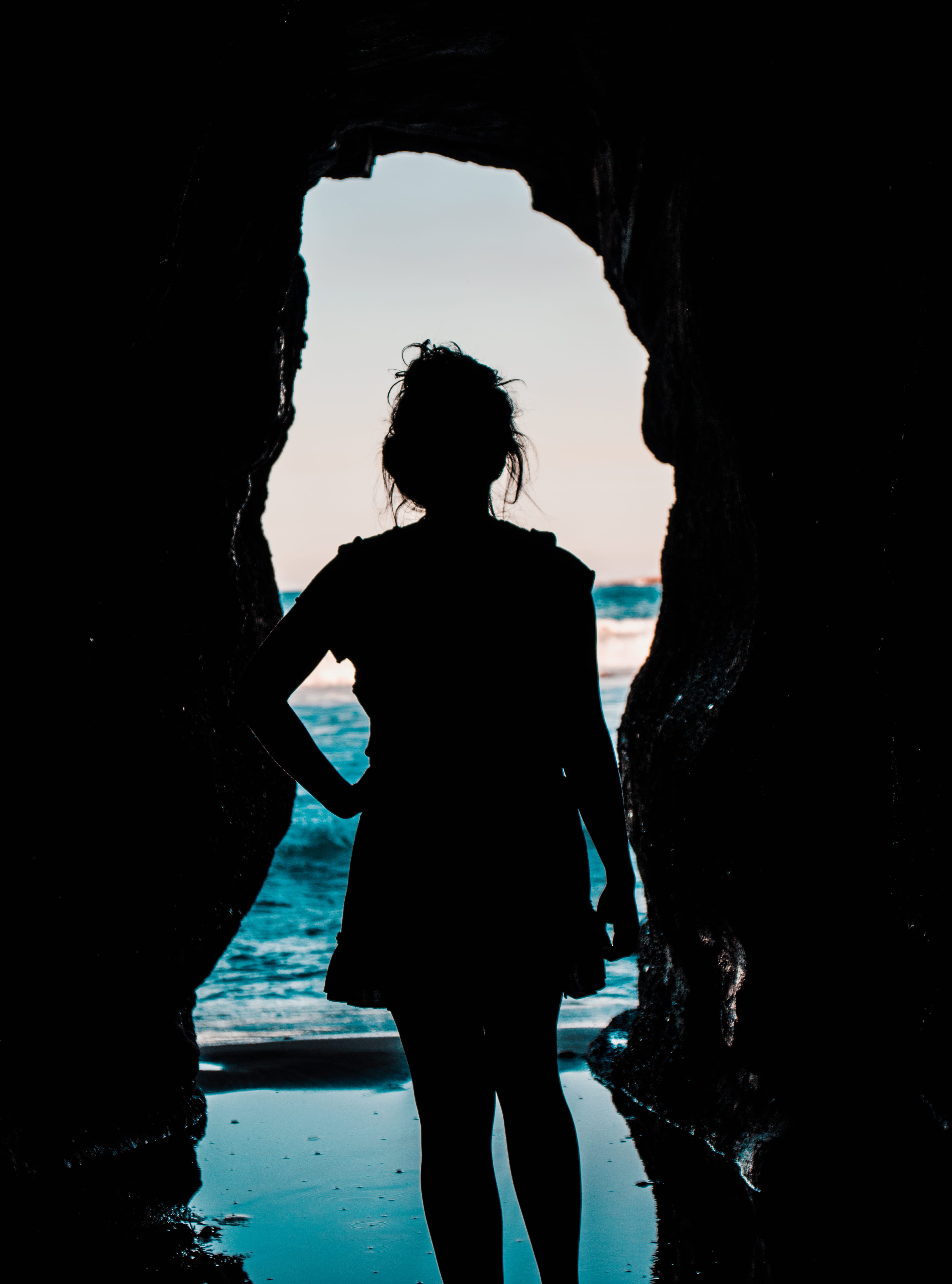 seashore, wafe, day, ocean, women, lifestyles, near, adult, sky, outdoors, seeking, one person, silhouette, dark, person, woman, girl, passage, standing, Phone HD Wallpaper