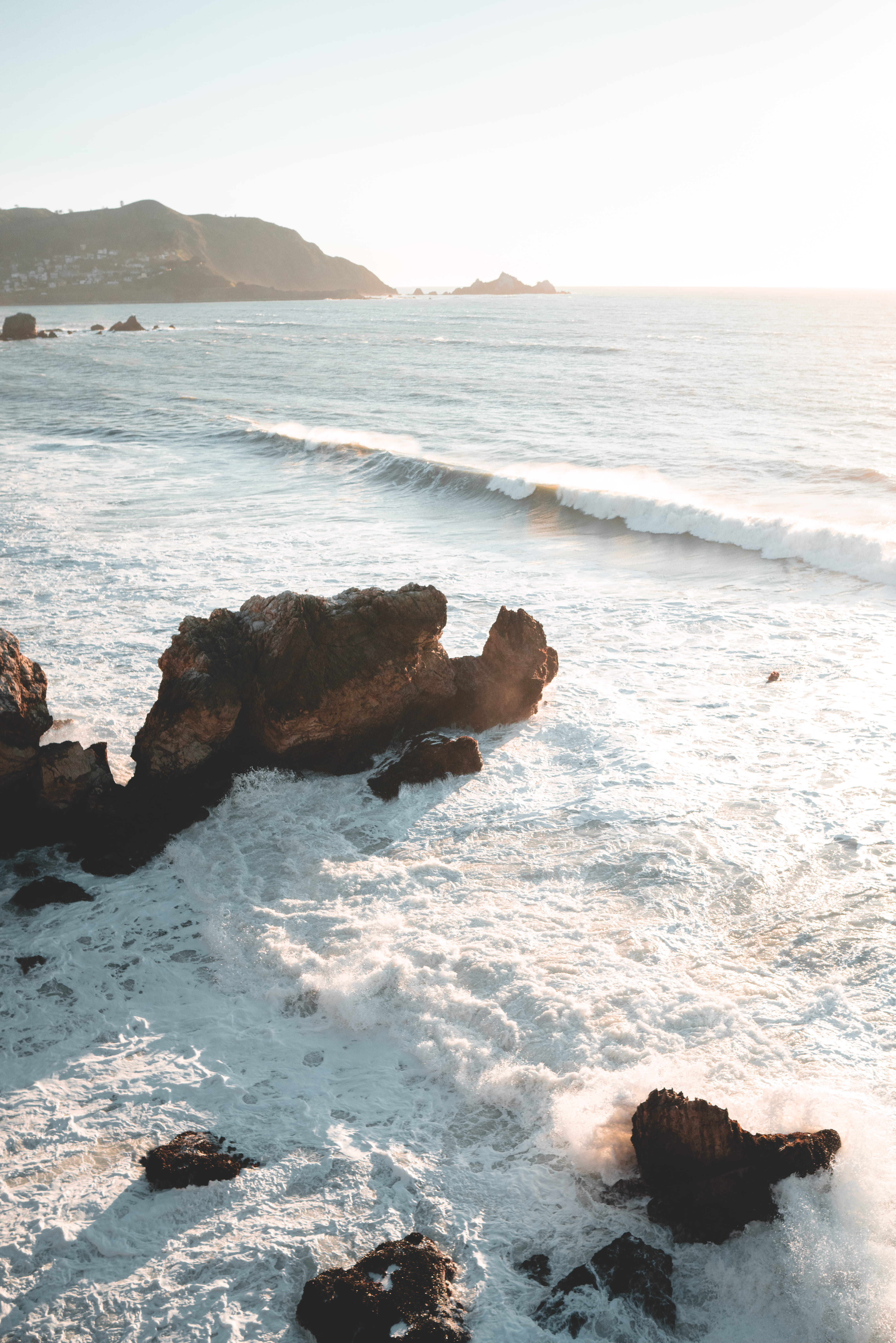 aquatic sport, rock - object, beach, sport, sea, tranquility, seawaves, no people, land, outdoors, 5K, sky, motion, rock, power in nature, breaking, beauty in nature, Phone HD Wallpaper