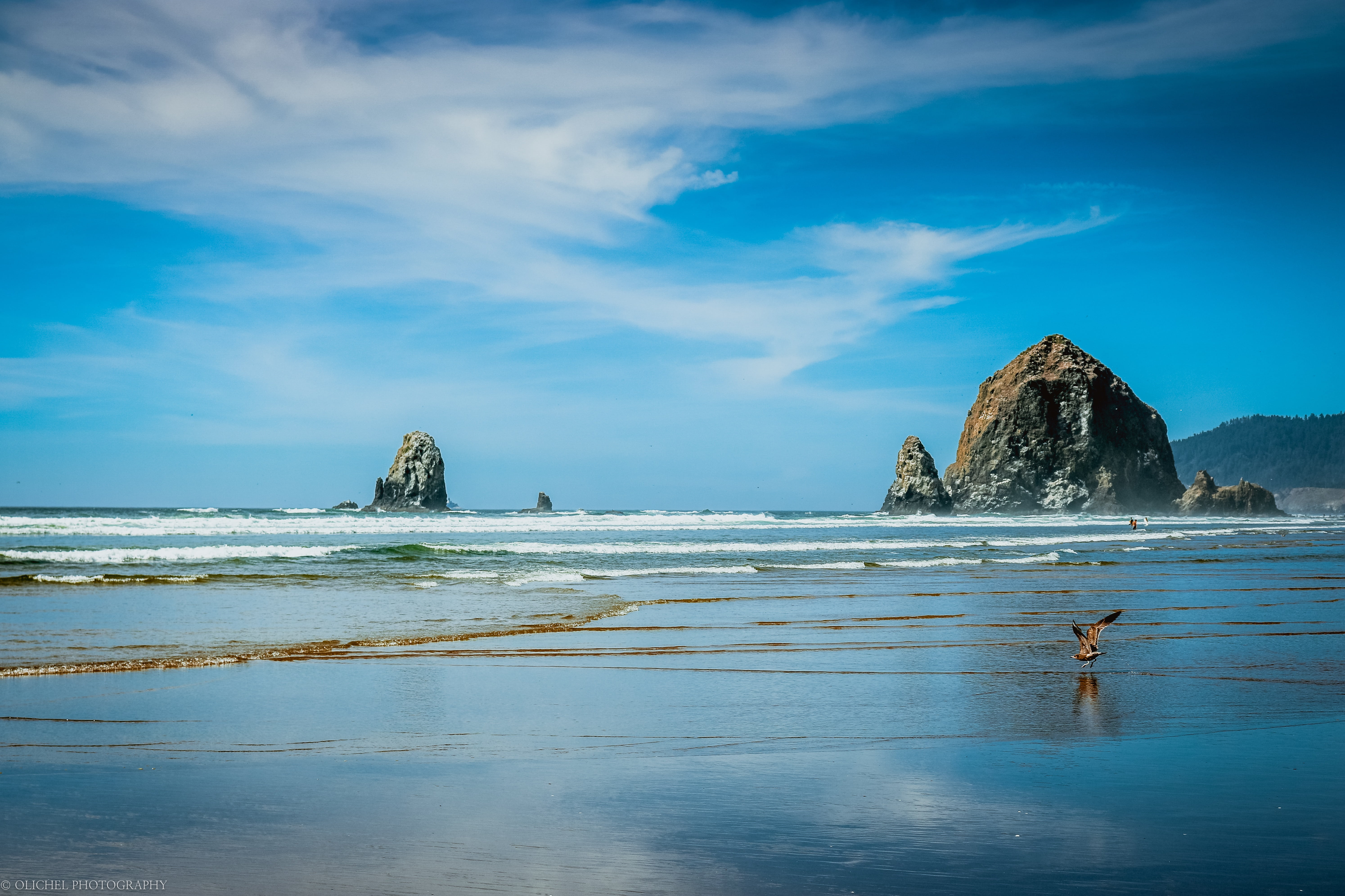 beauty in nature, solid, blue, land, outdoors, ocean, usa, non-urban scene, sea, landscape, waterfront, tranquility, coastline, clouds, beach, stack rock, HD Wallpaper
