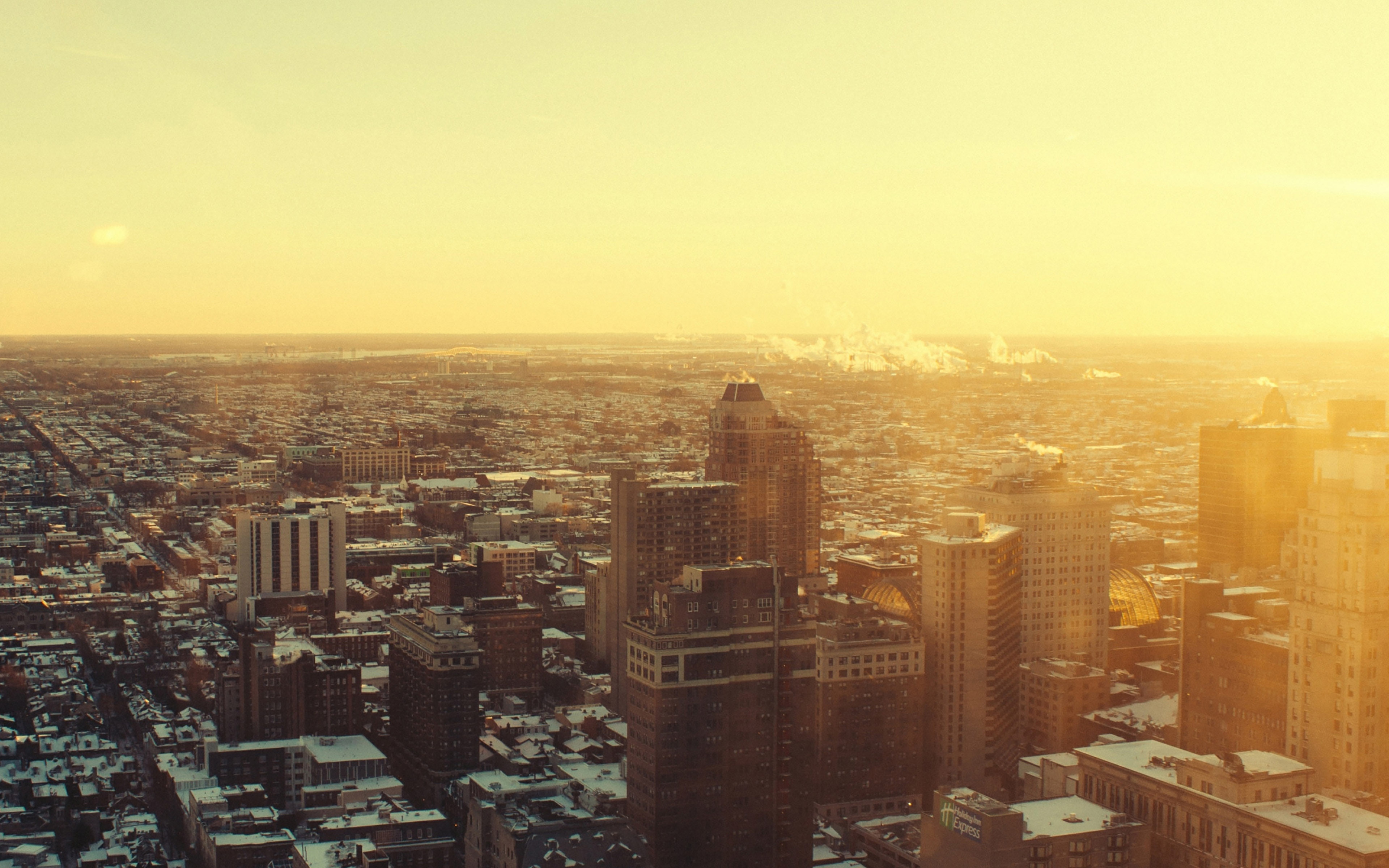 4K, city, skyview, sunrise, urban, HD Wallpaper