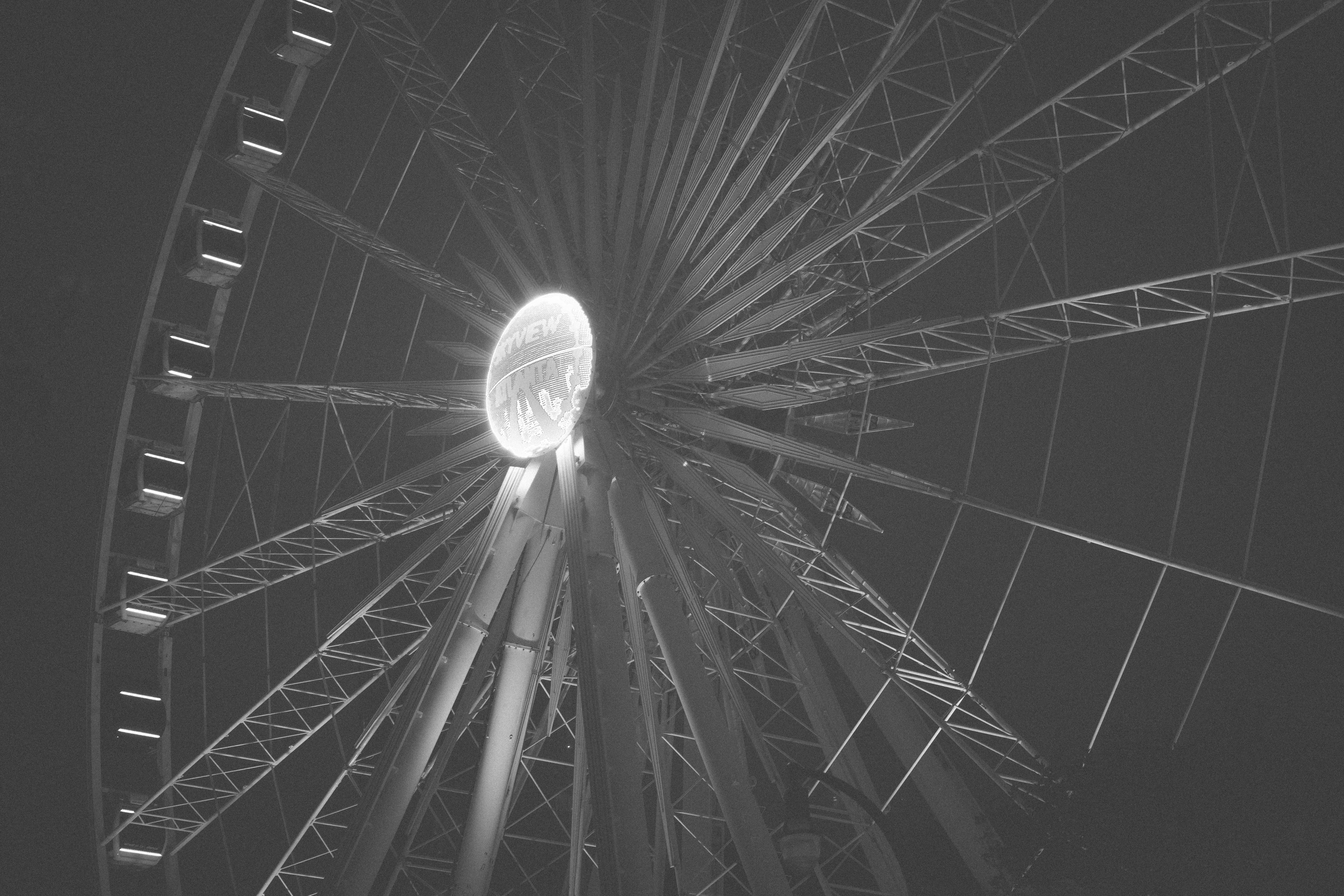 dome/gwcc/philips arena/cnn center transit station, amusement park ride, night life, ferris wheel, pattern, 5K, shape, no people, built structure, cool, HD Wallpaper