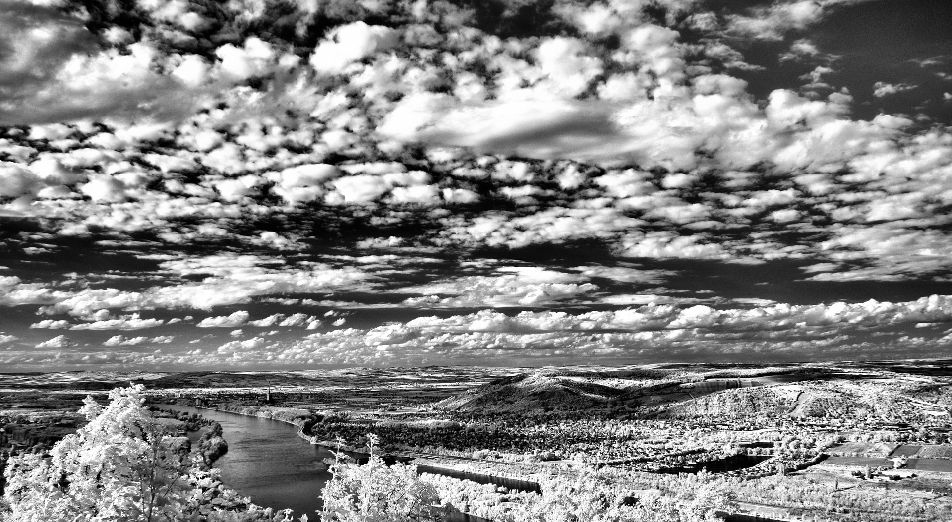 land, clouds, cloud - sky, water, Panoramic, tranquility, no people, Riverscape, non-urban scene, architecture, idyllic, day, outdoors, tree, landscape, HD Wallpaper