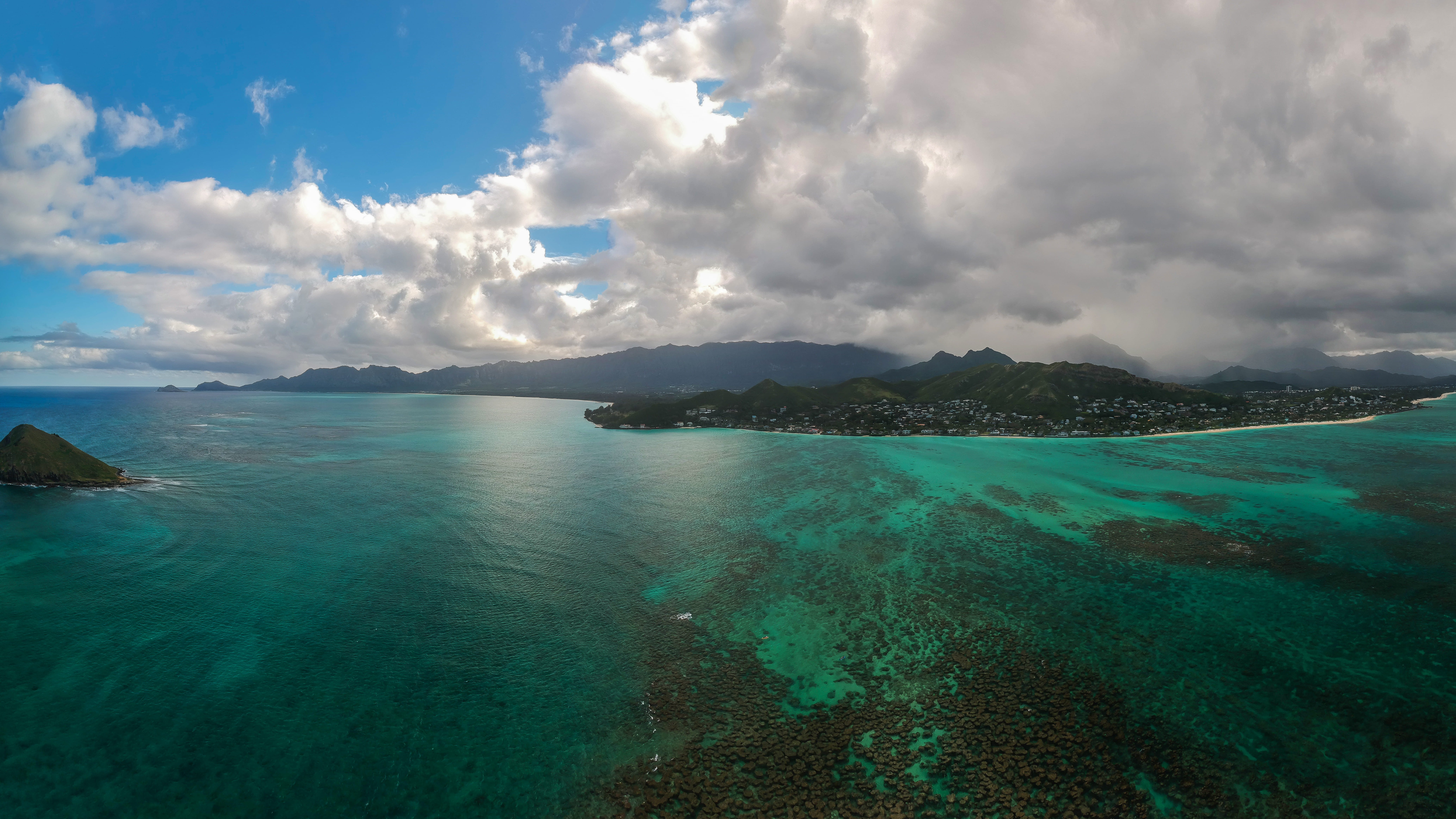 mountain, sky, idyllic, turquoise colored, nature, 8K, beauty in nature, travel, sea, water, kailua, scenics - nature, united states, cloud - sky, beach, HD Wallpaper