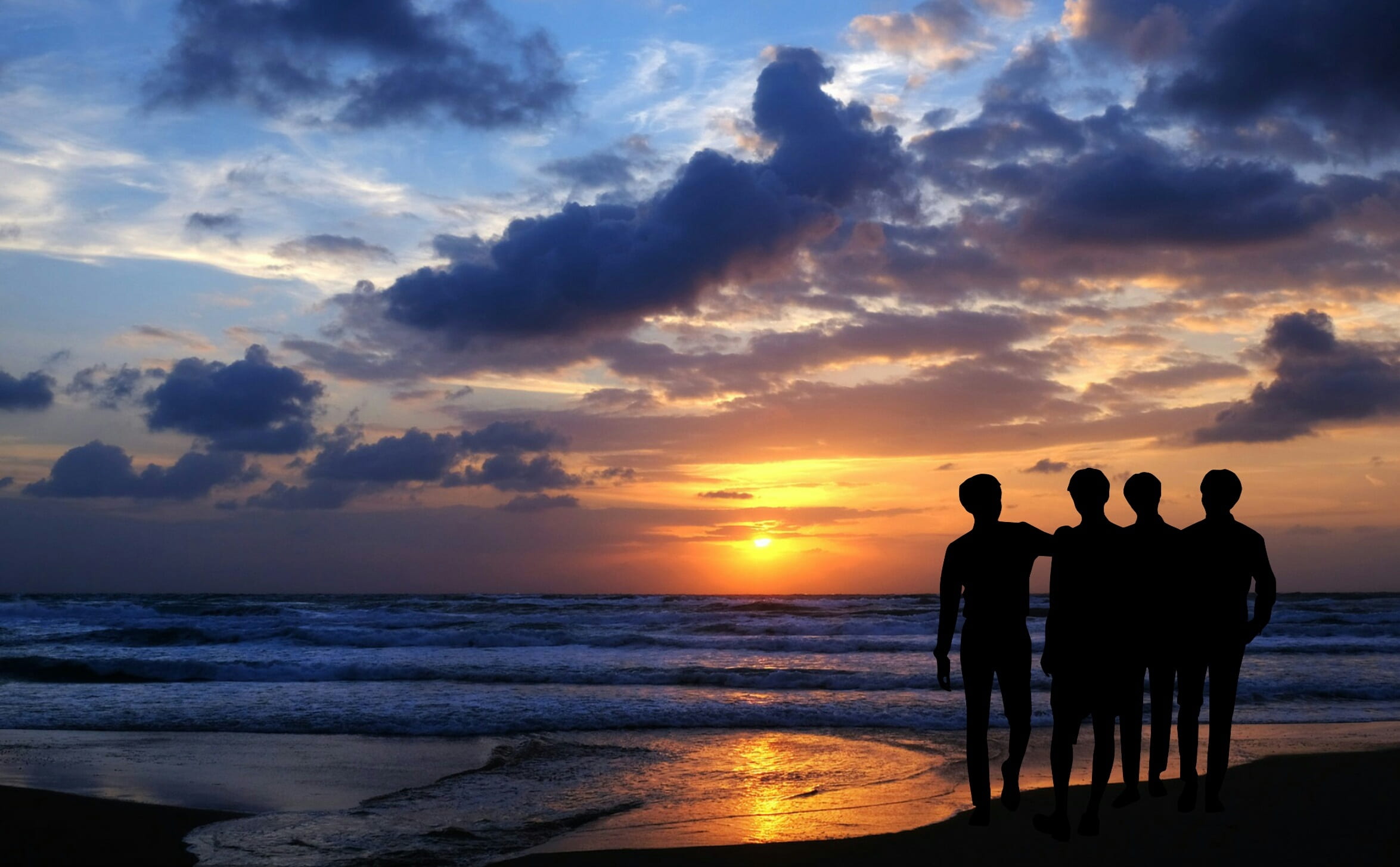 togetherness, calm, sun, landscapes, land, cloud - sky, royalty, men, vaction, observe, horizon, person, orange sky, nature, friendship, outdoors, 1080P, HD Wallpaper