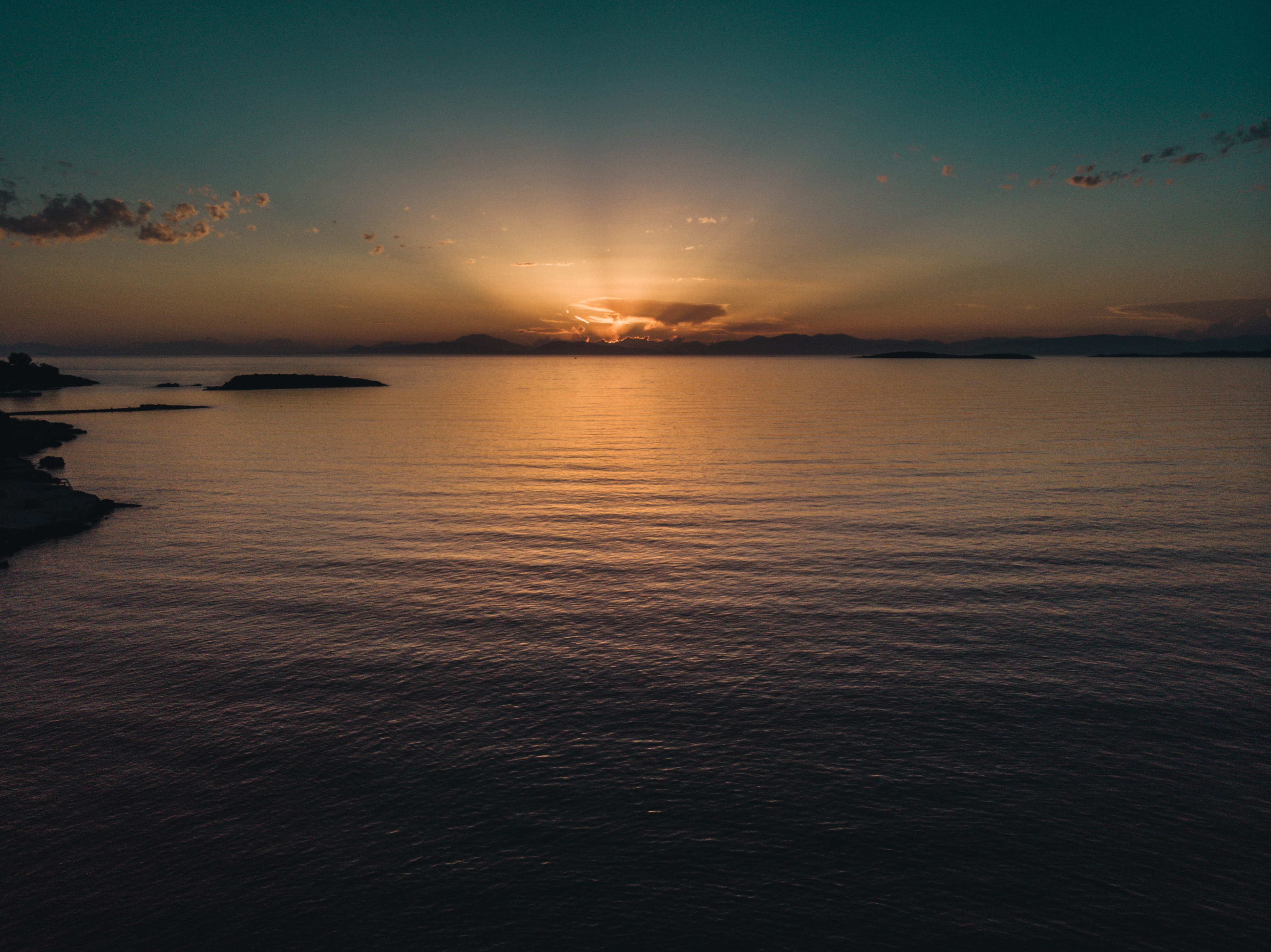 horizon, water, non-urban scene, sky, view, greece, beauty in nature, scenics - nature, nature, waterfront, silhouette, horizon over water, golden, idyllic, HD Wallpaper