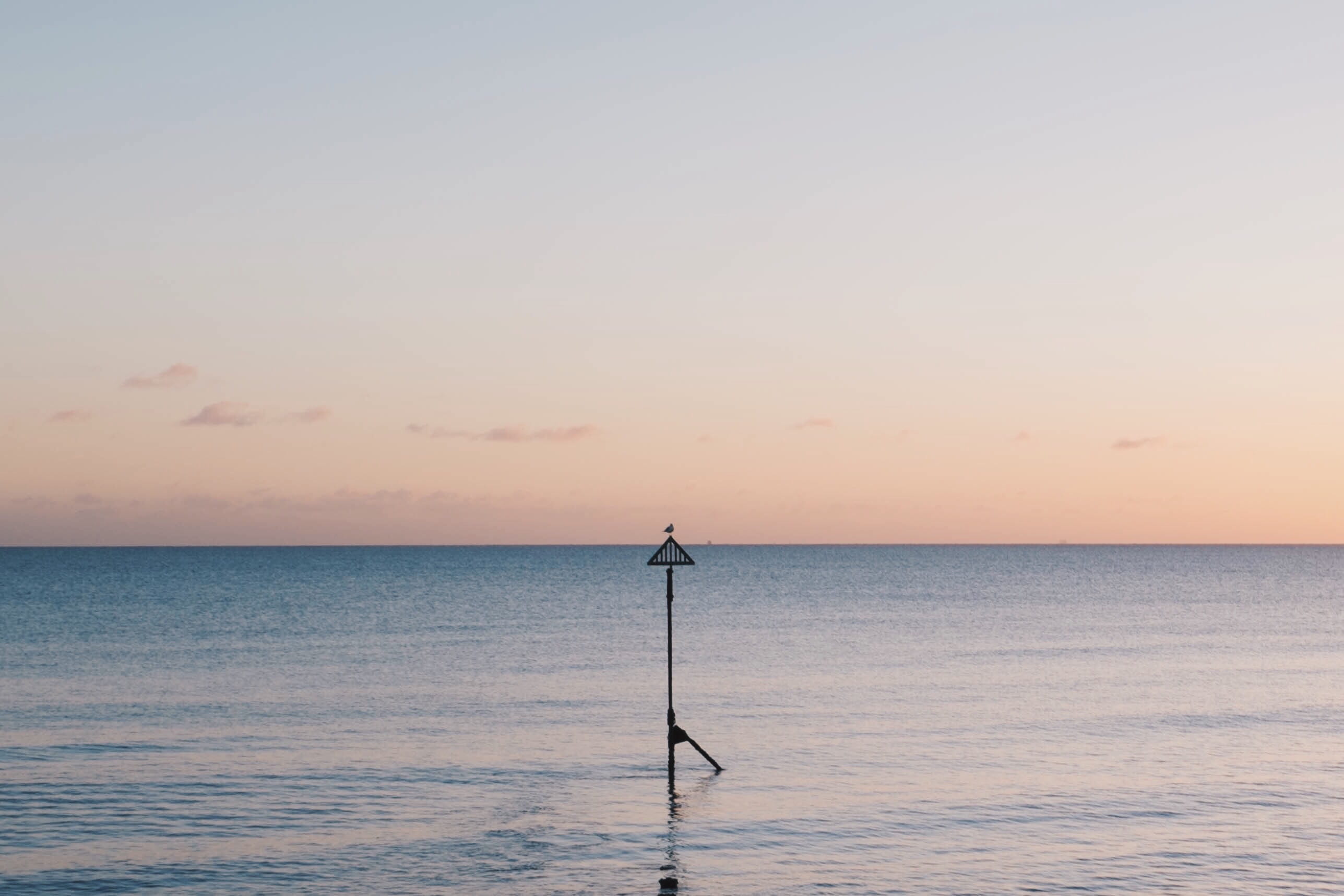 sky, pink, orange color, nature, scenics - nature, stand, tranquil scene, body, silhouette, metal, sunset, horizon, sea, one person, sunrise, minimal, water, HD Wallpaper