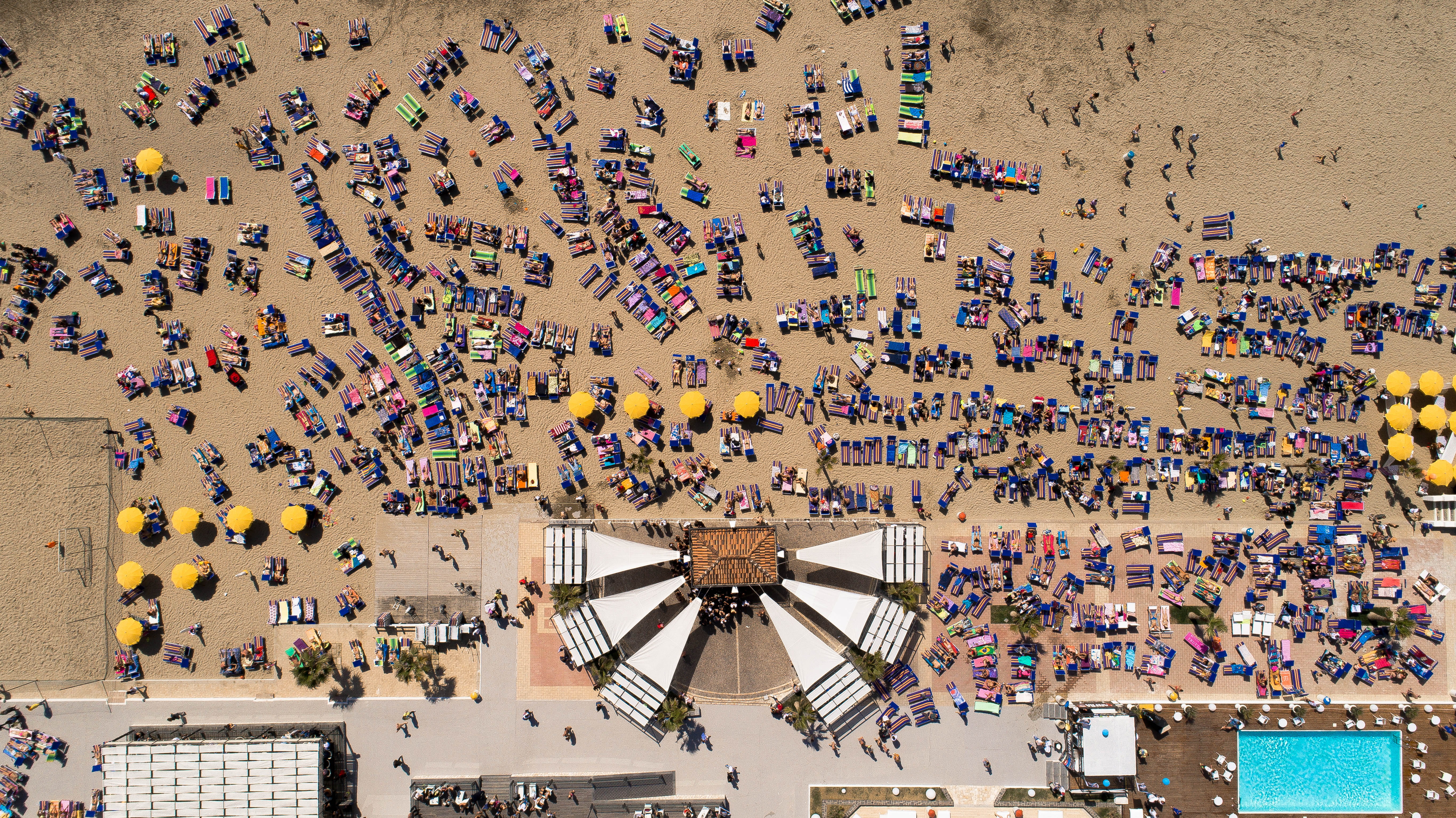 s, indoors, architecture, city, large group of people, drone, party, travel destinations, shape, day, pier, sea, backgrounds, umbrella, ocean, aerial, bird, HD Wallpaper