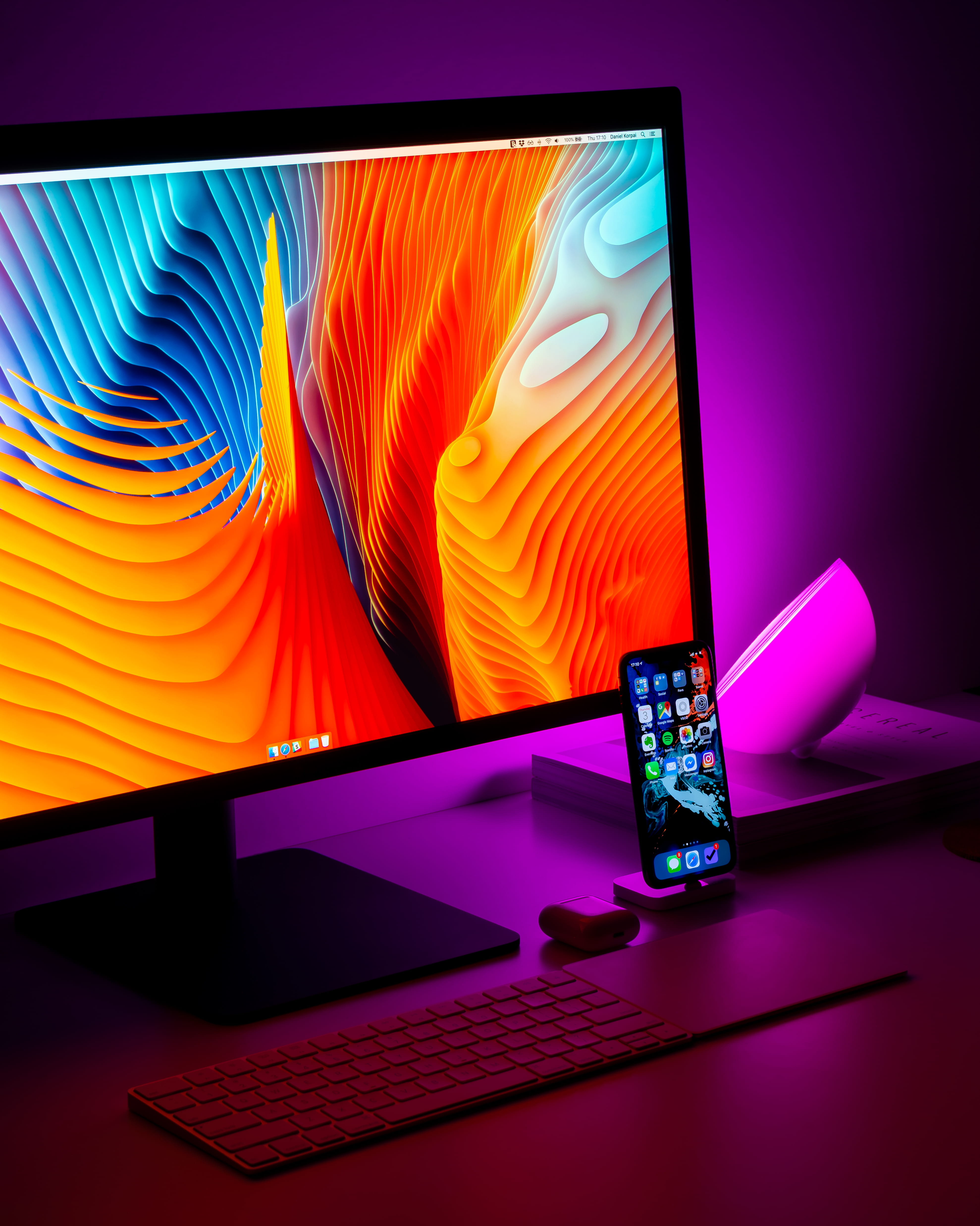 table, computer equipment, internet, technology, connection, indoors, tv, arts culture and entertainment, no people, multi colored, purple, studio shot, Phone HD Wallpaper