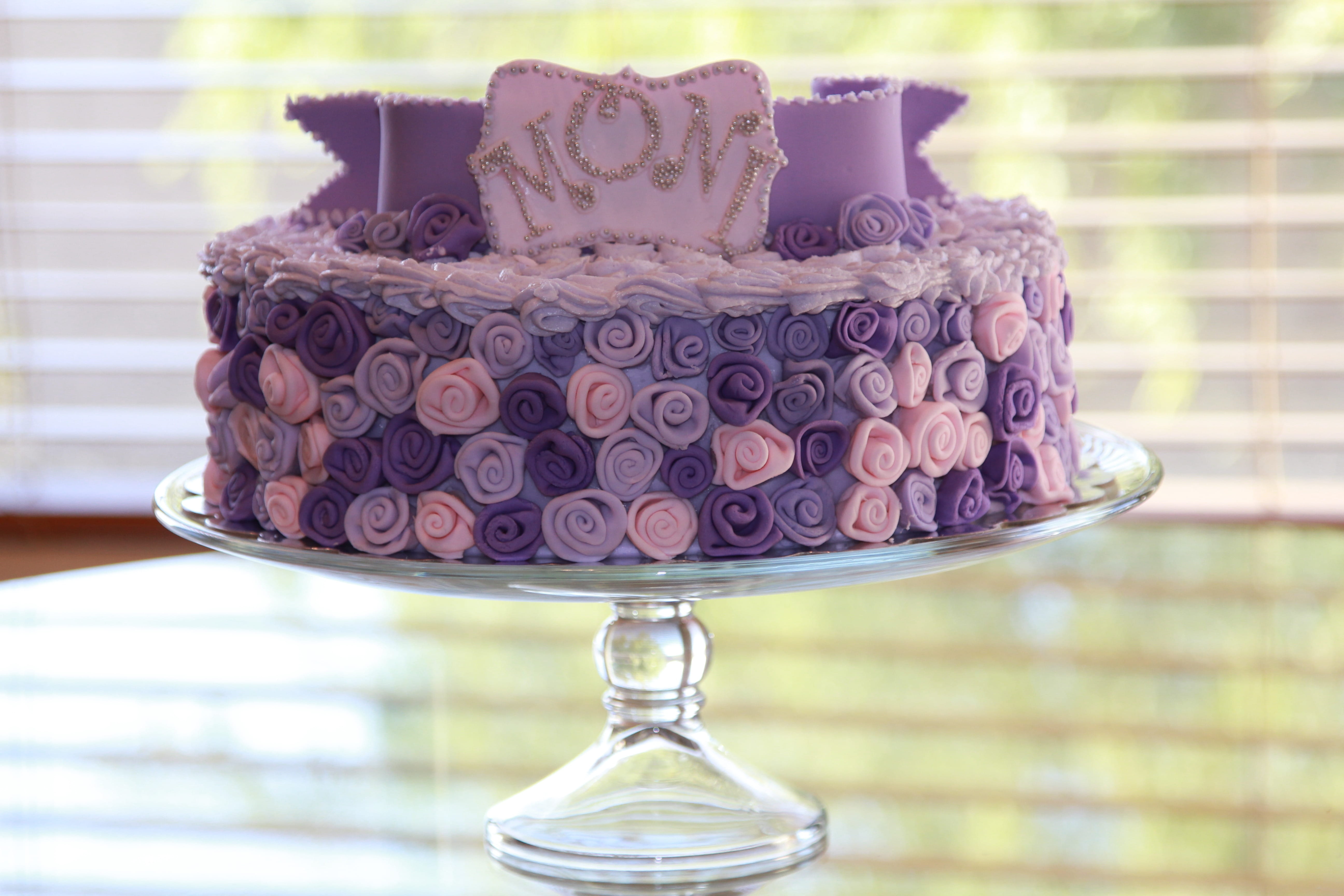 birthday, day, purple, floral, indoors, dessert, food, table, pink, print, Moni, cake, focus on foreground, no people, close-up, beautiful, birthday cake, HD Wallpaper