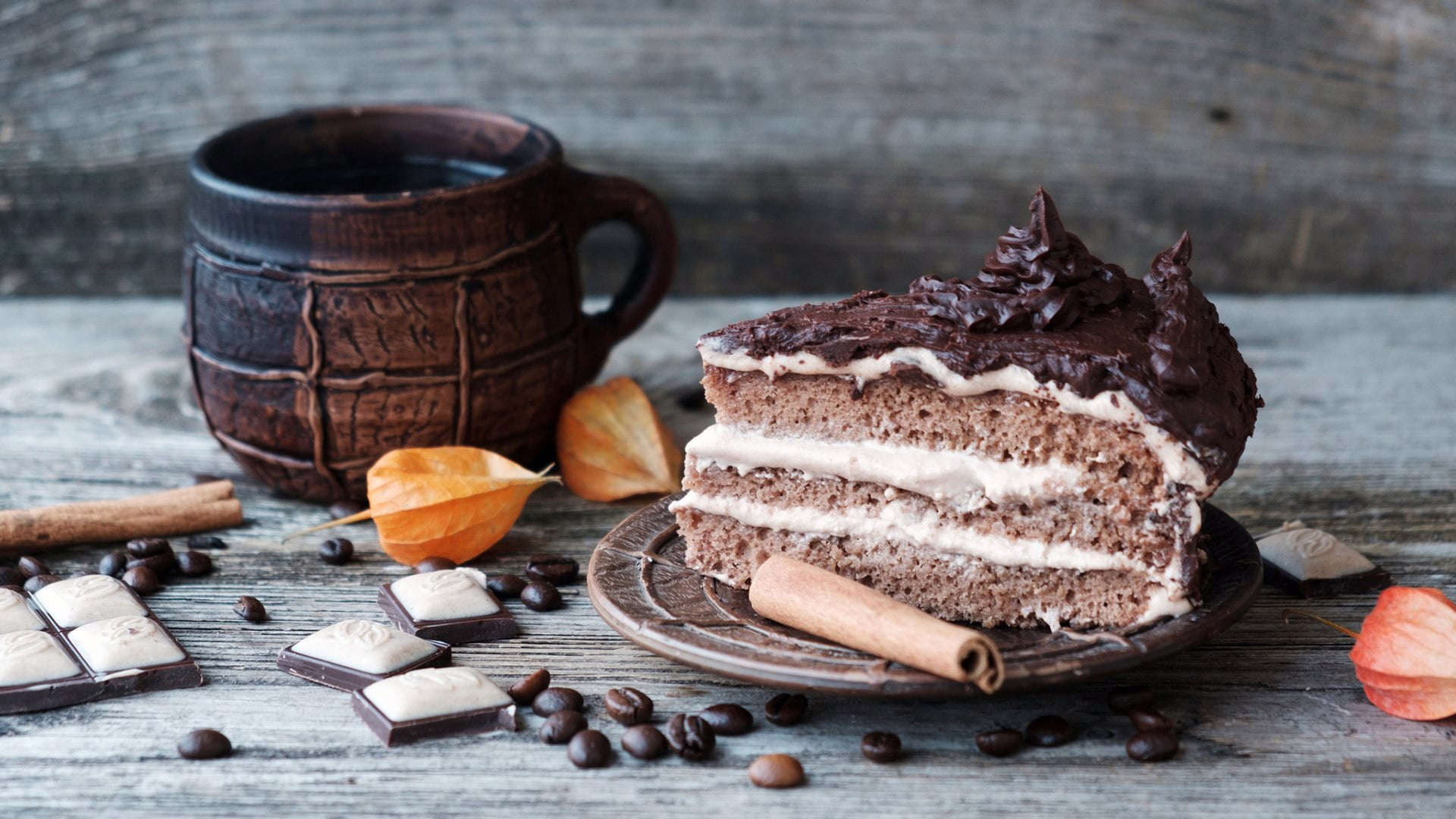 coffee cup, wood - material, temptation, focus on foreground, cake, sweet, ready-to-eat, still life, dessert, food and drink, food, sweet food, no people, HD Wallpaper