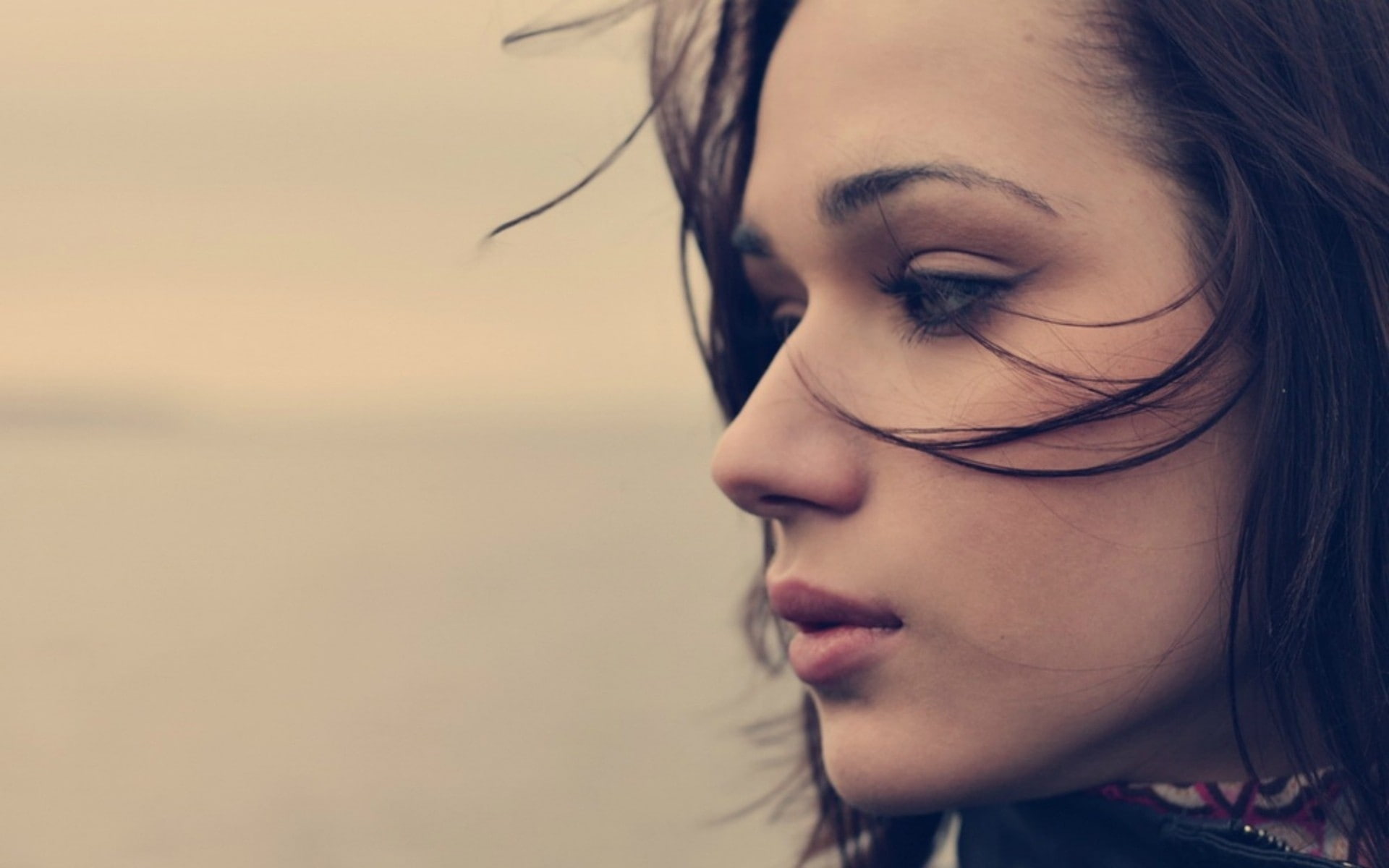 women, 1080P, brunette, face, profile, filter, HD Wallpaper