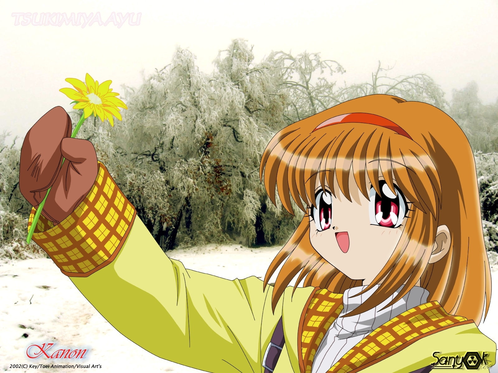 joy, girl, kanon, tsukimiya ayu, flower, mitten, 720P, HD Wallpaper