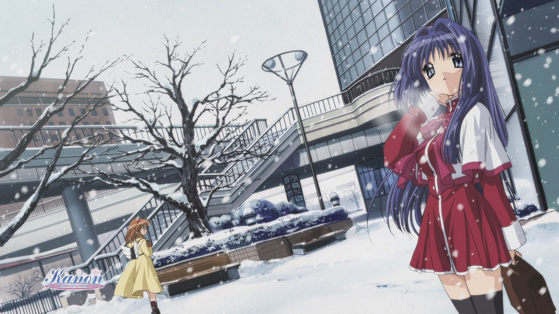 1080P, Kanon, Nayuki Minase, Blue Eyes, Ayu Tsukimiya, Long Hair, Anime, Winter, HD Wallpaper