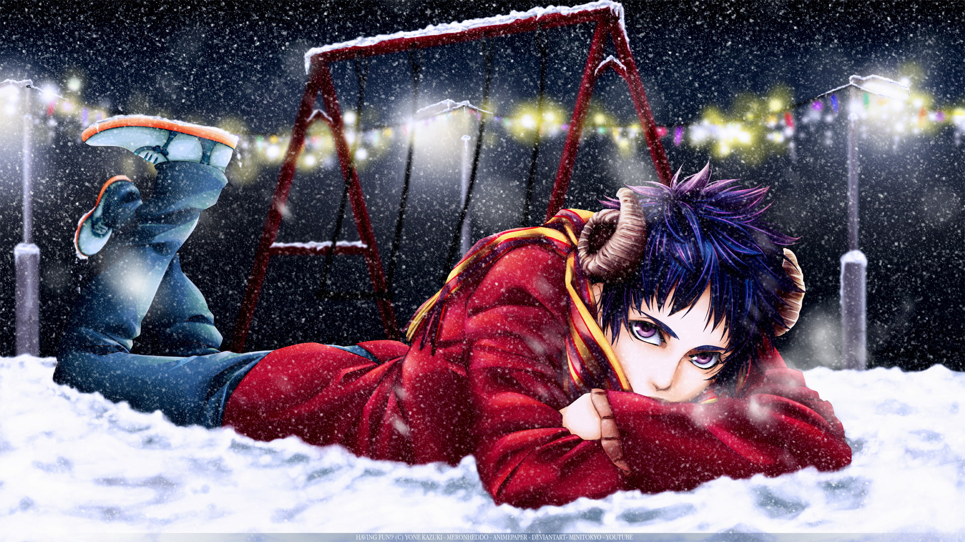 yone, snow, vector, mood, art, flakes, boy, mangaka, kazuki, 1080P, winter, HD Wallpaper