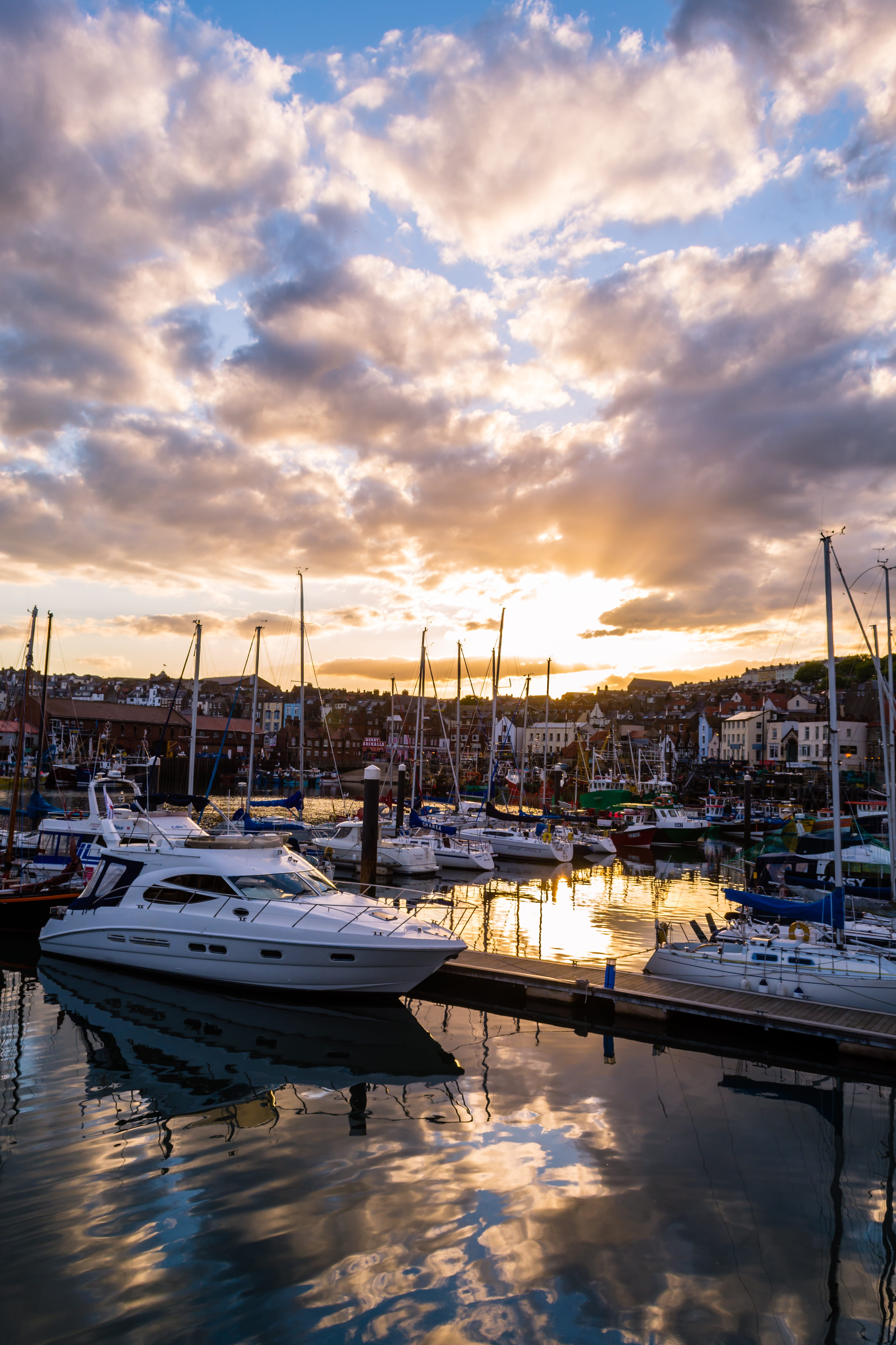 water, beauty in nature, kingdom, resort, transportation, sea, mode of transportation, sunset, uk, town, moored, bay, cloud - sky, Harbour, yacht, ocean, Phone HD Wallpaper