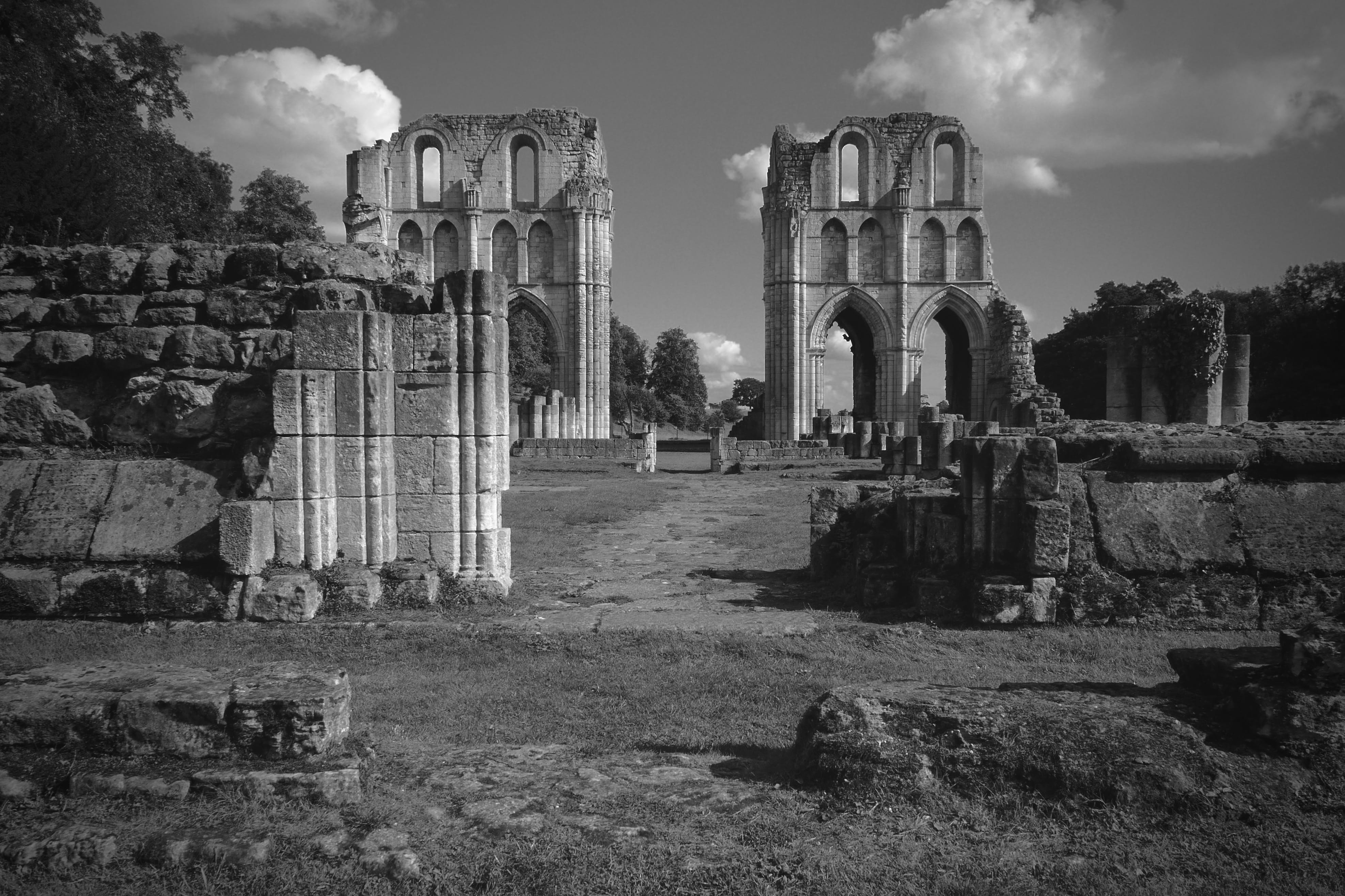 built structure, ancient civilization, building exterior, roche abbey, travel, outdoors, history, nature, 4K, united kingdom, damaged, ancient, tourism, HD Wallpaper