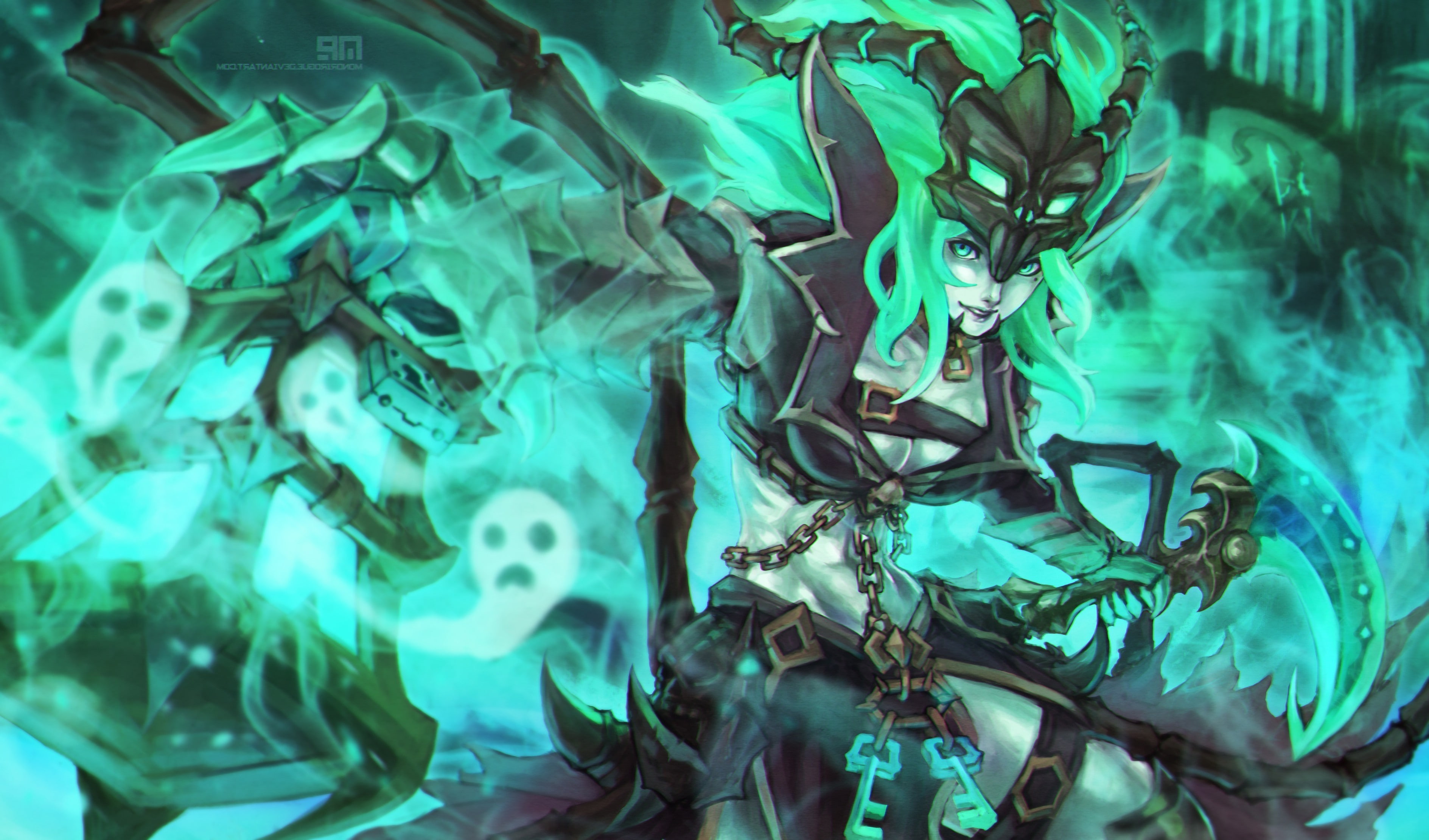 green color, indoors, full frame, art and craft, backgrounds, representation, close-up, abstract, league of legends thresh, blue, human representation, HD Wallpaper