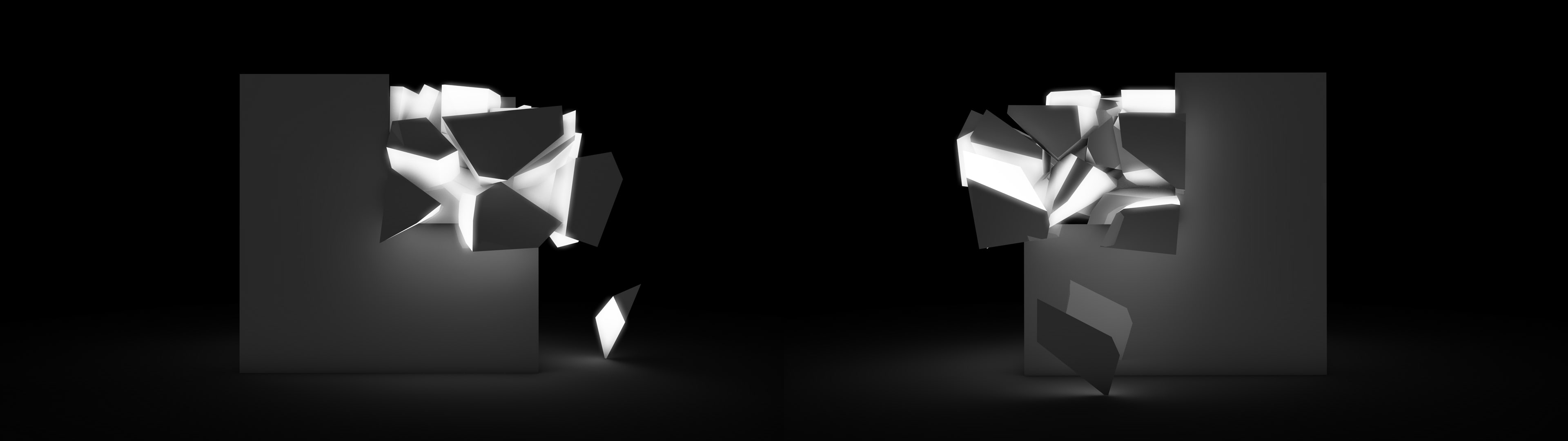 monochrome, abstract, black, screen, minimalistic, greyscale, 4K, cubes, dual, HD Wallpaper