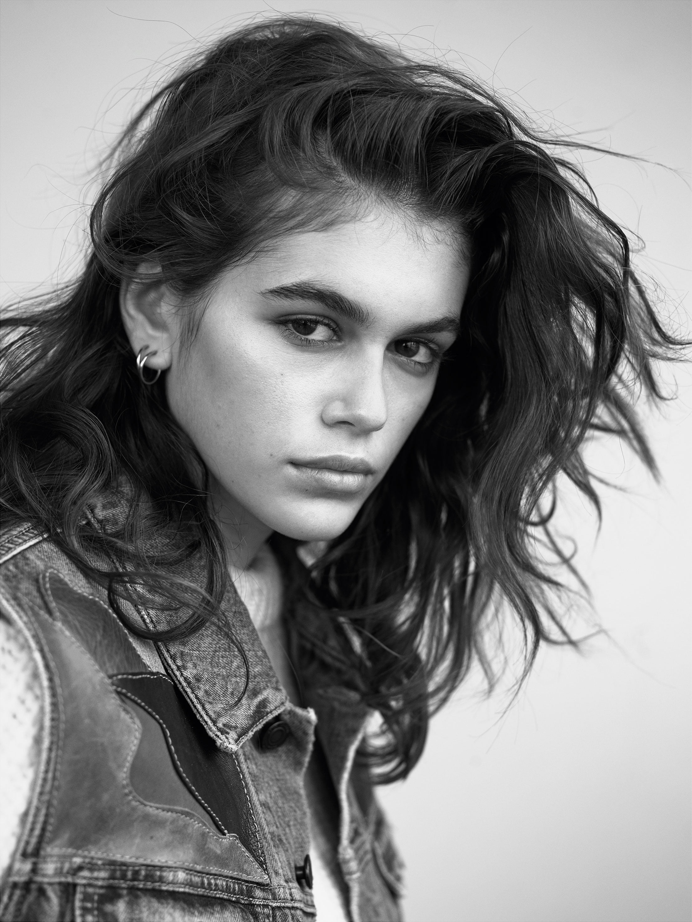 women, 2K, Kaia Gerber, face, portrait, monochrome, Phone HD Wallpaper
