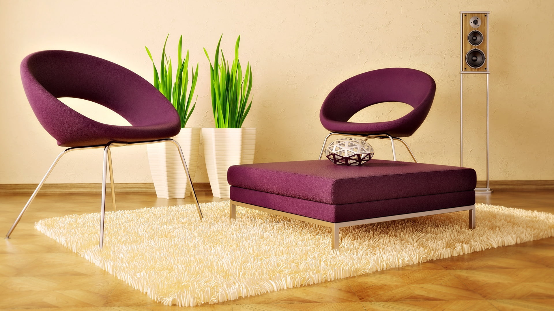 furniture, luxury, rug, chairs, relaxation, modern, table, vase, carpet - Decor, elegance, plant, design, domestic Room, purple, home showcase interior, HD Wallpaper