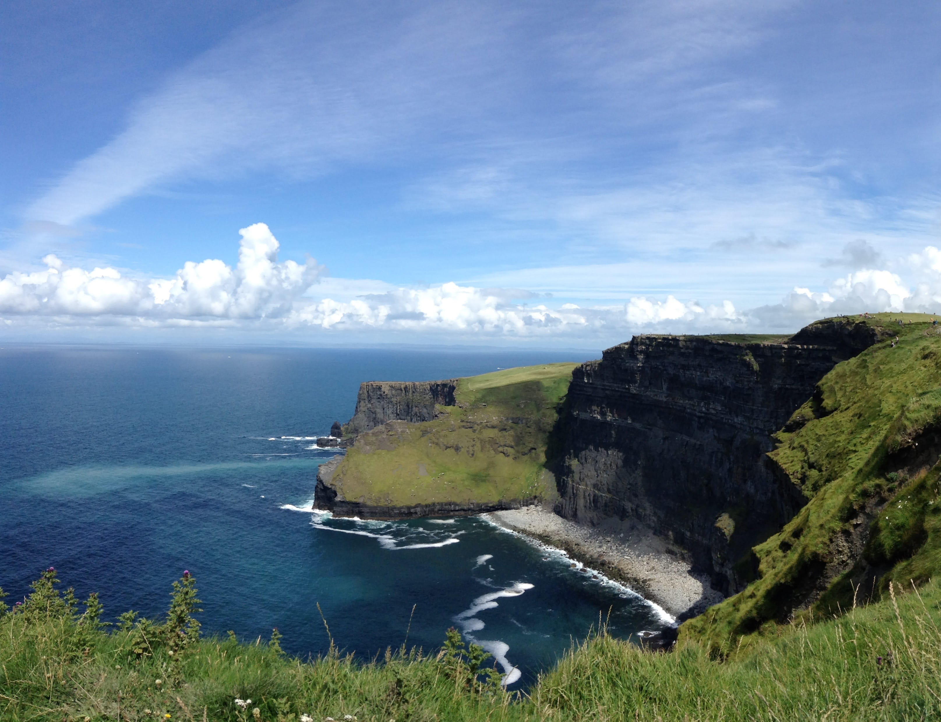 outdoors, blue, tranquil scene, blue sky, environment, sky, ocean, tranquility, mountain, no people, non-urban scene, ireland, 2K, cliff, plant, nature, HD Wallpaper