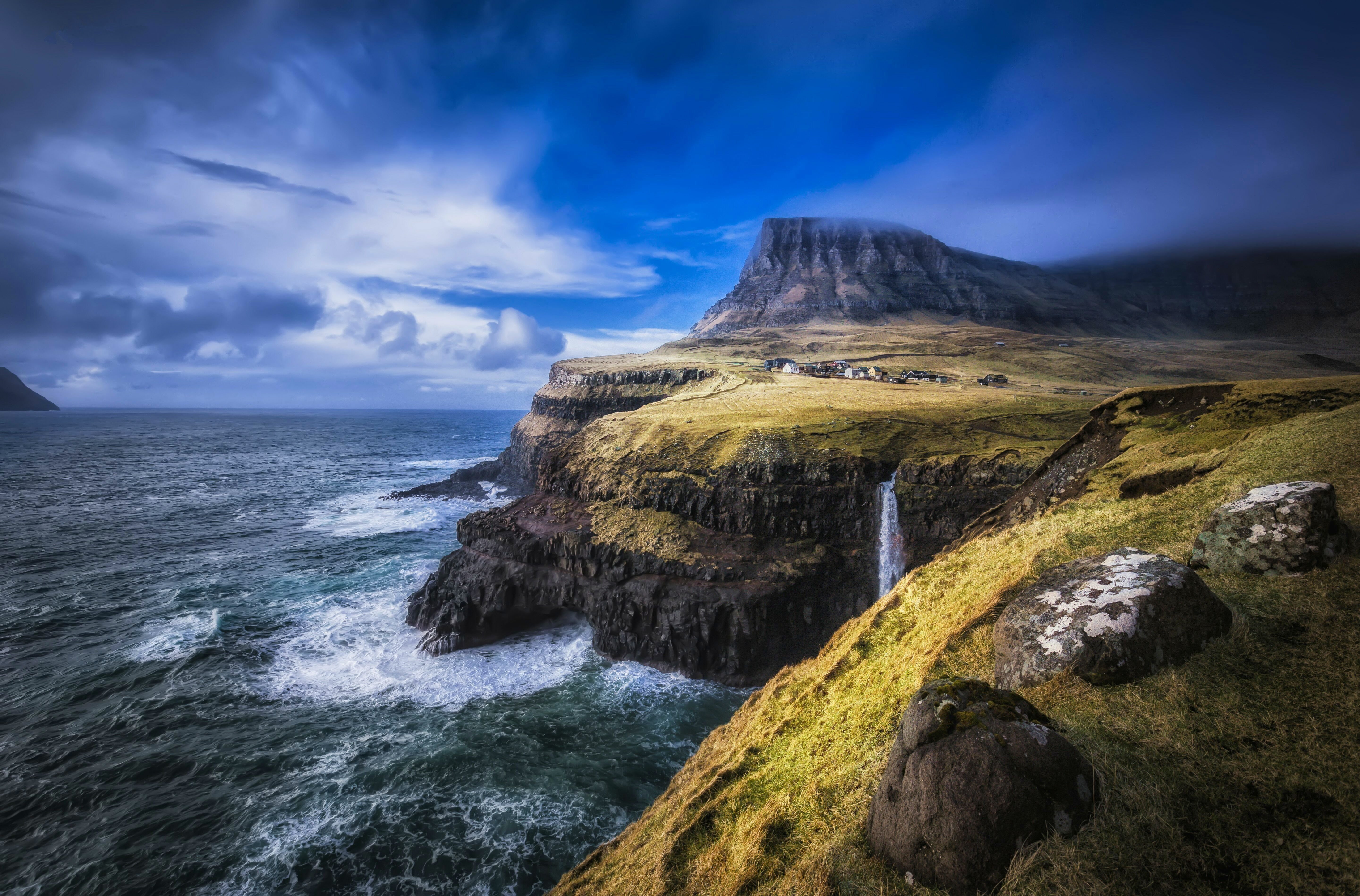 atlantic, coast, faroe, cliff, islands, north, ocean, 5K, Landscape, HD Wallpaper
