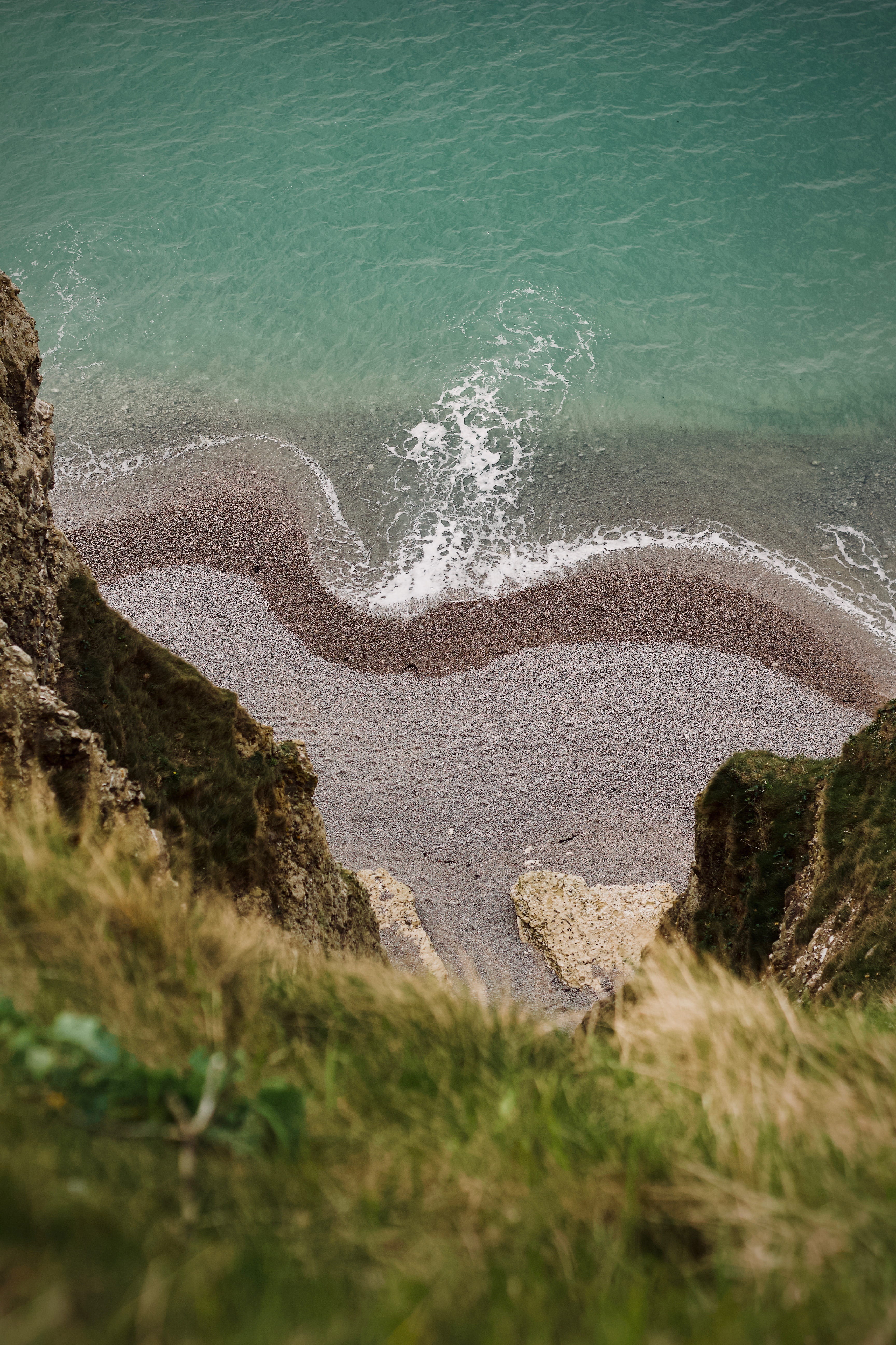 tranquility, beach, sand, sea, grass, path, green color, scenics - nature, sky, france, outdoors, plant, 5K, beauty in nature, trail, wave, turquoise colored, Phone HD Wallpaper