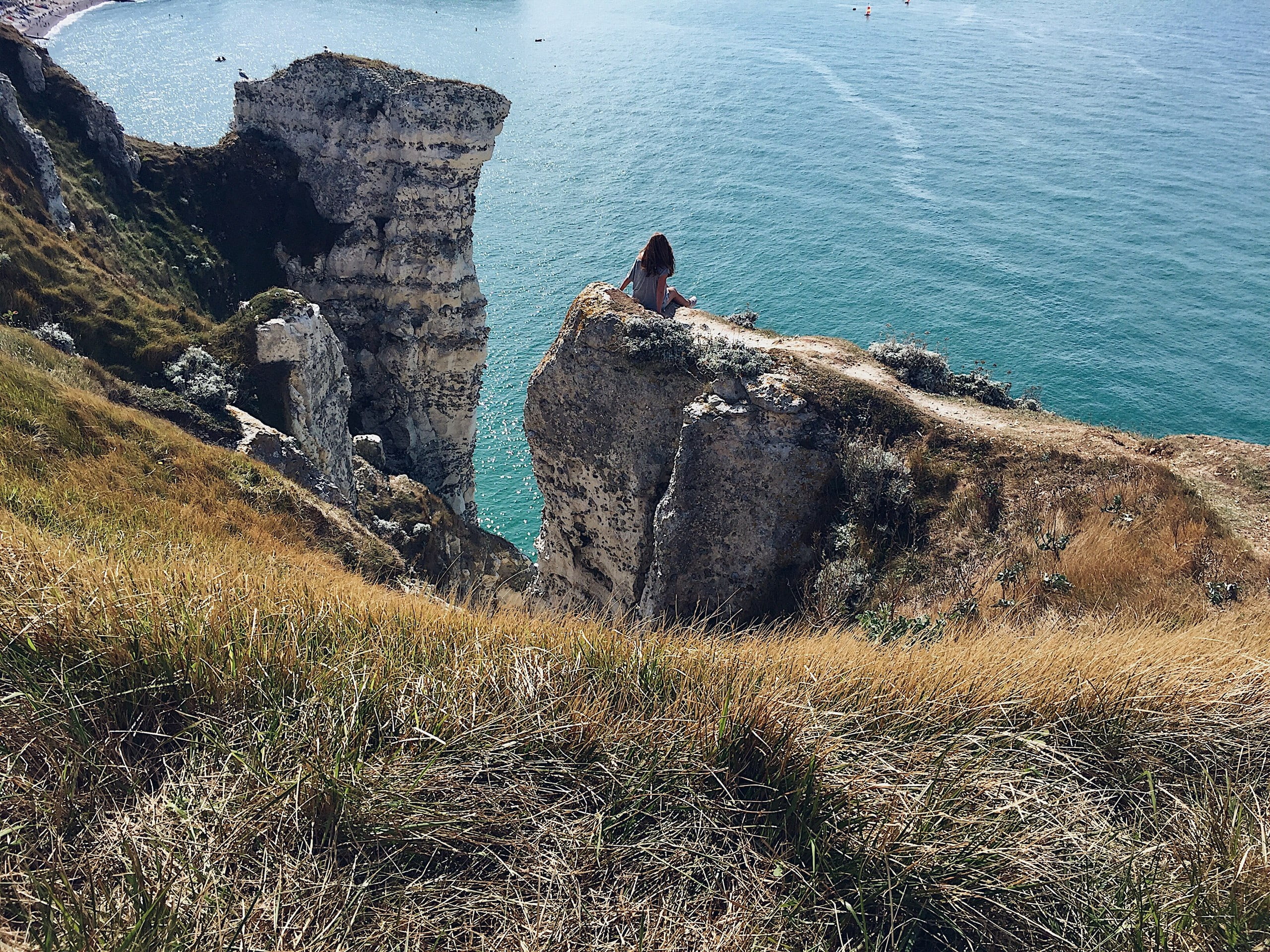 étretat, outdoors, water, cliff, plant, solid, rock, normandy, non-urban scene, no people, beach, land, scenics - nature, tranquility, beauty in nature, HD Wallpaper