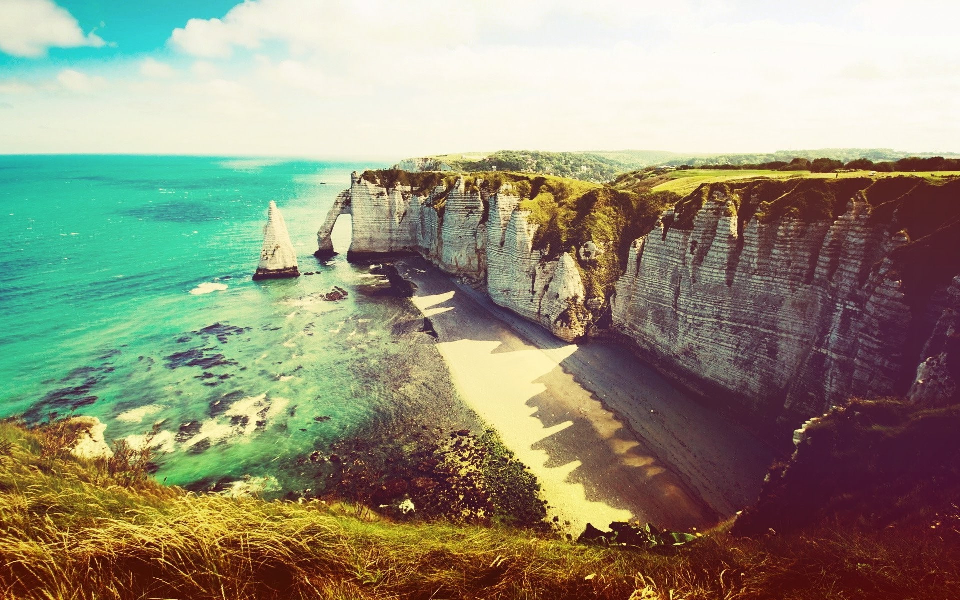 nature, sea, Étretat, summer, photography, France, 1080P, cliff, Coast, HD Wallpaper