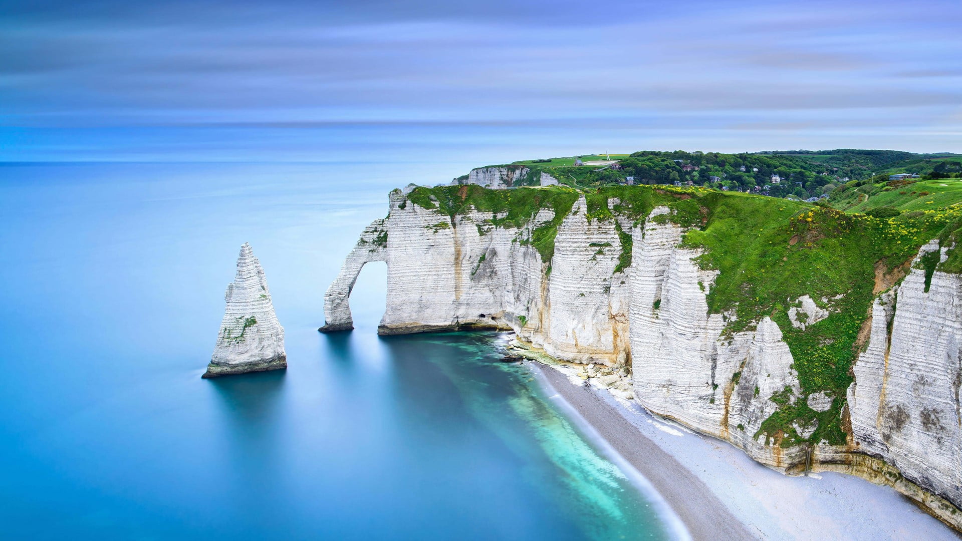 rock, nature, chalk, France, 1080P, cliff, sea, landscape, beach, Étretat, HD Wallpaper
