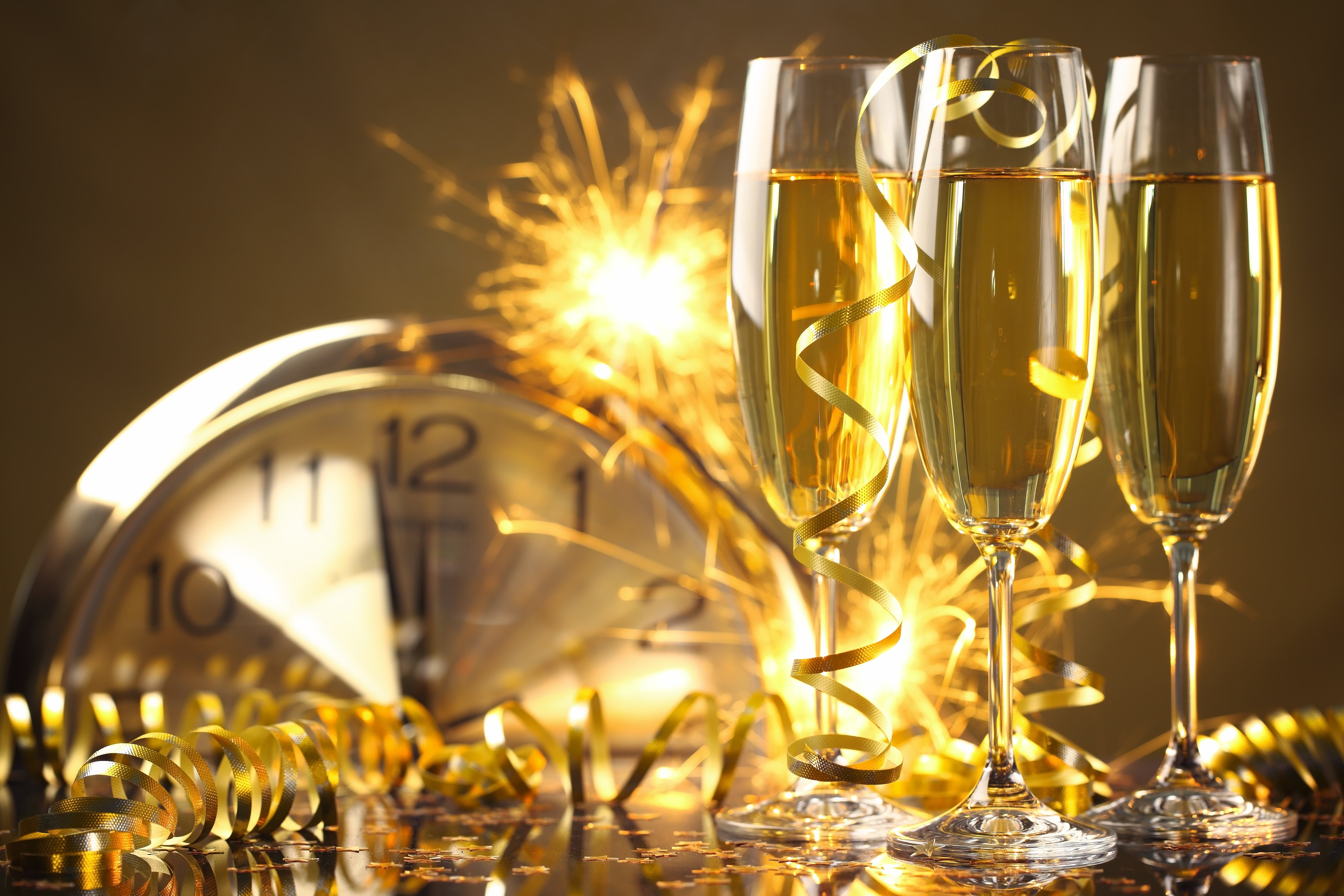 champagne, 5K, year, serpentine, happy, golden, celebration, glasses, holiday, HD Wallpaper